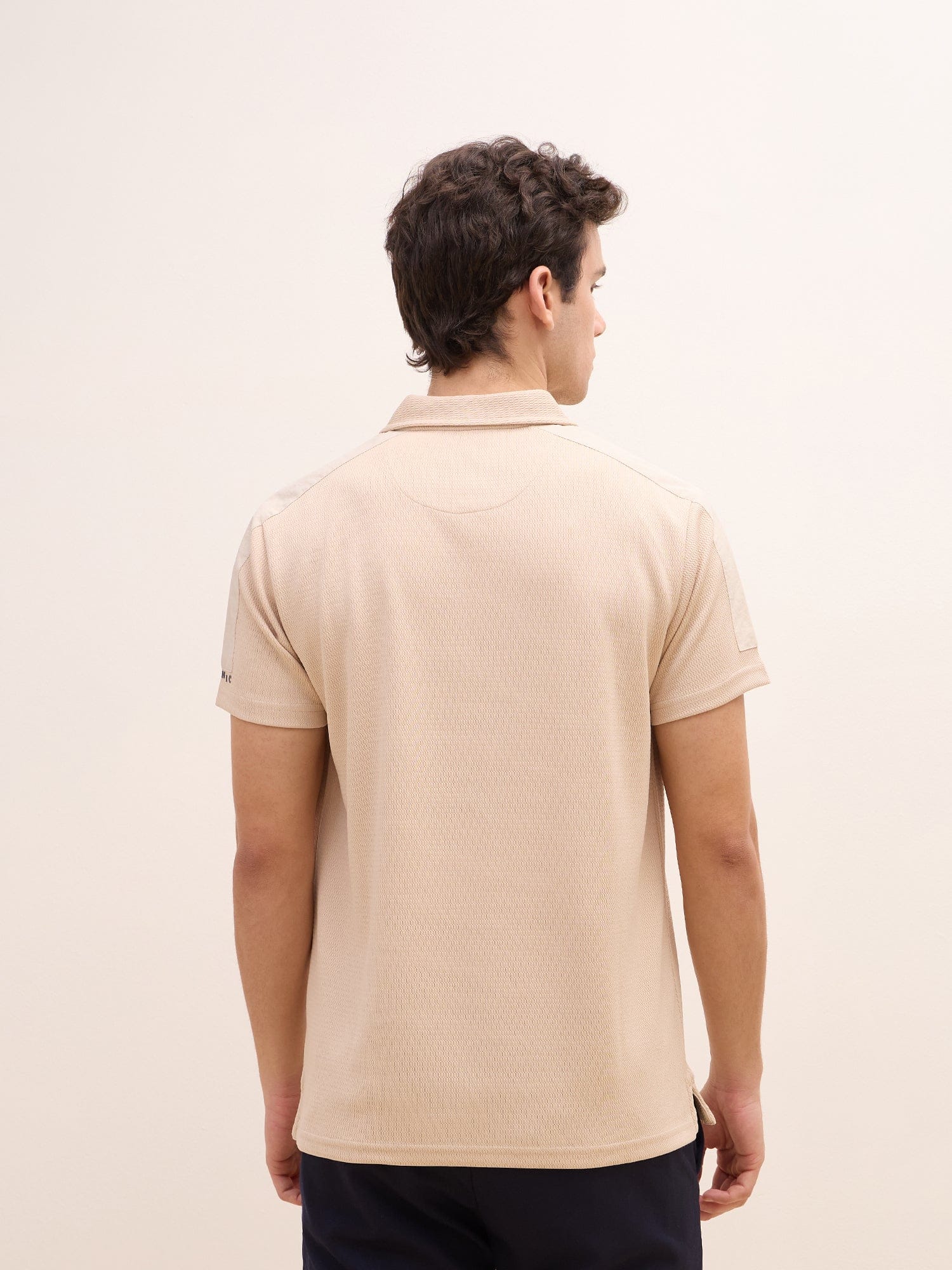 Iconic Men Beige Textured Polo Tshirt