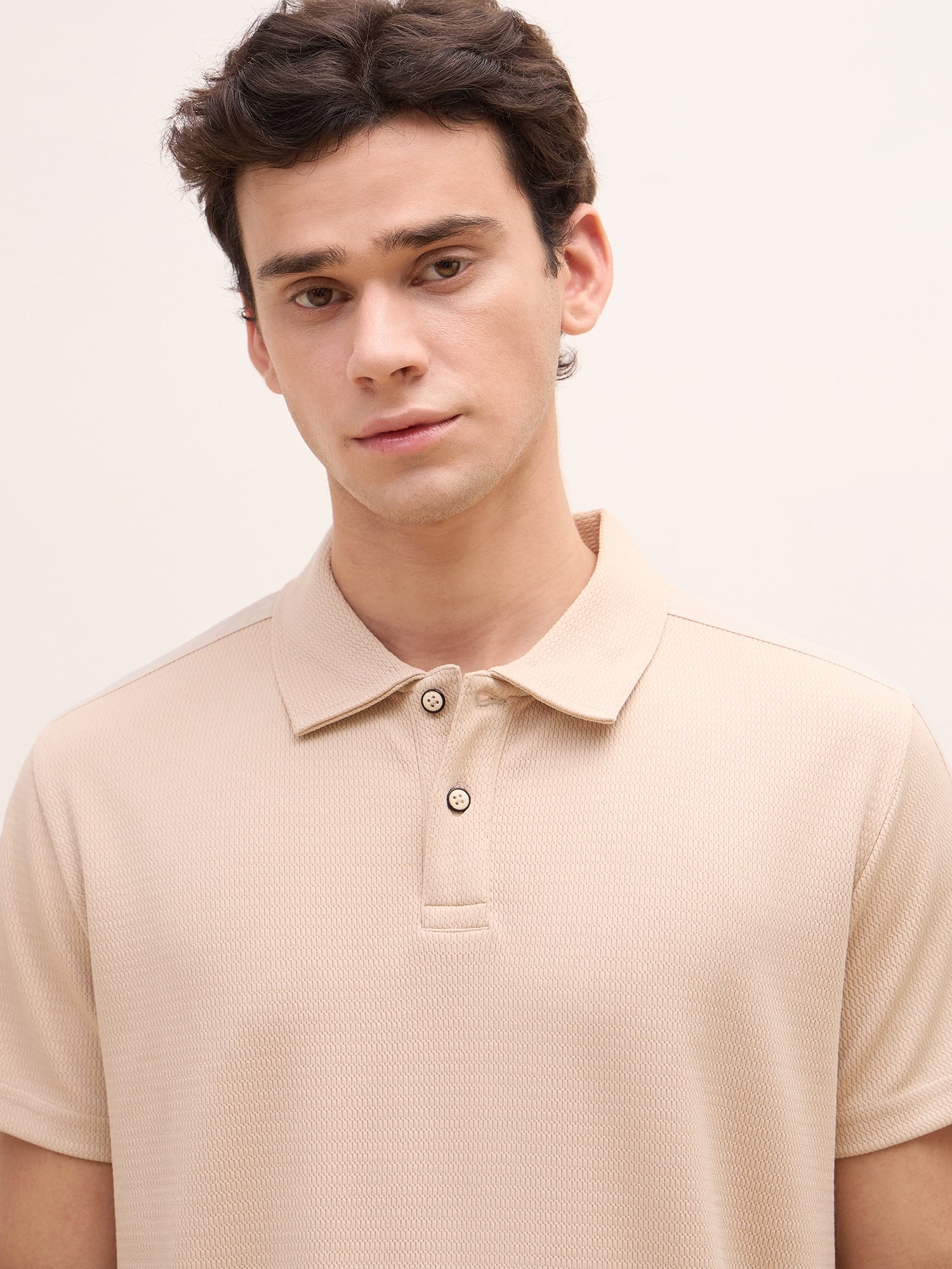 Iconic Men Beige Textured Polo Tshirt