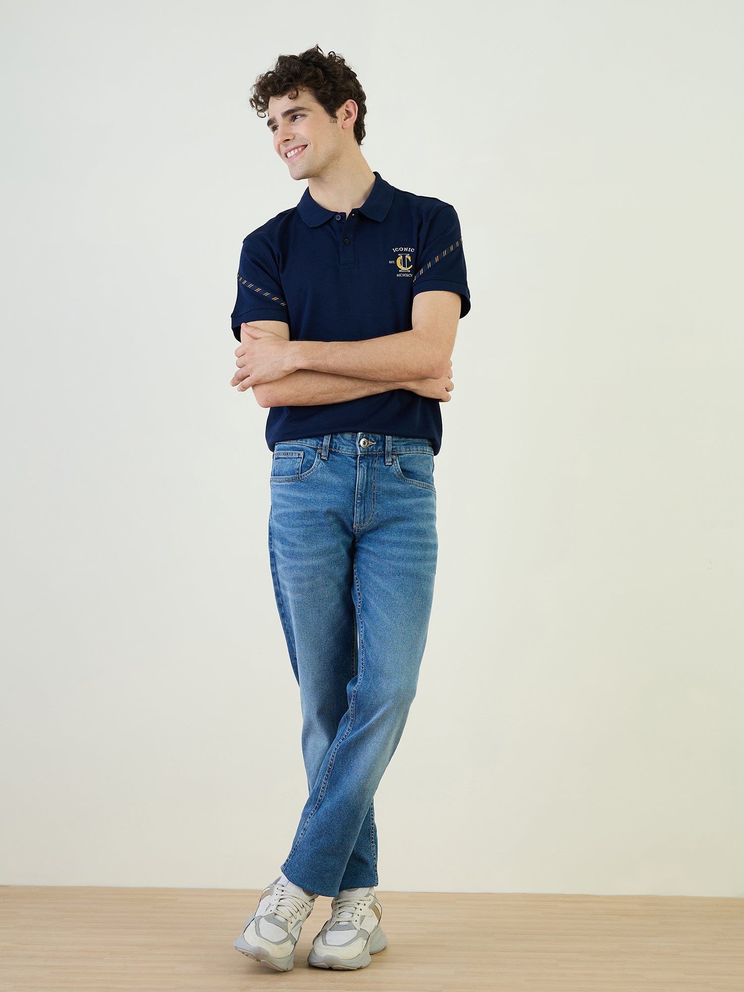 Iconic Men Blue Solid Polo Tshirt