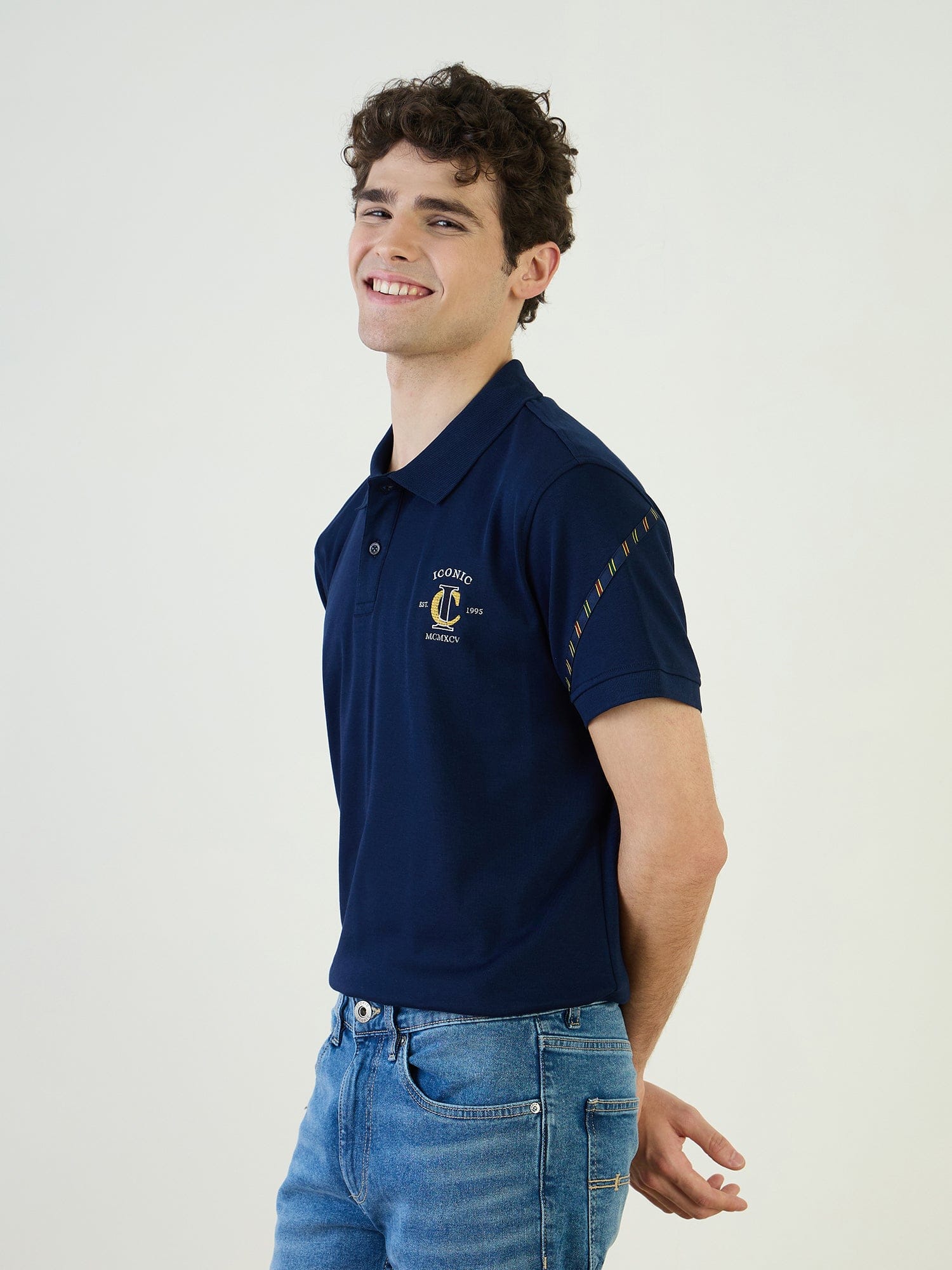 Iconic Men Blue Solid Polo Tshirt