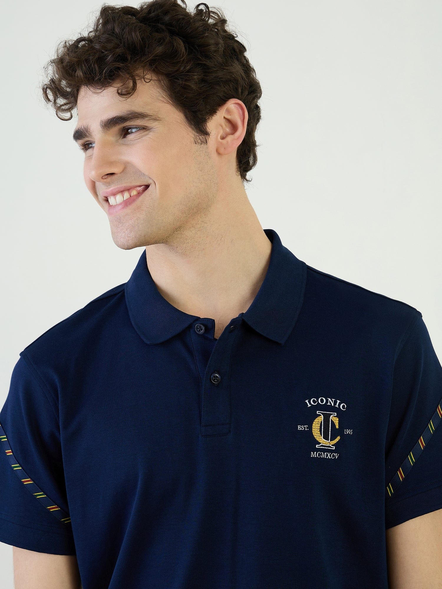 Iconic Men Blue Solid Polo Tshirt