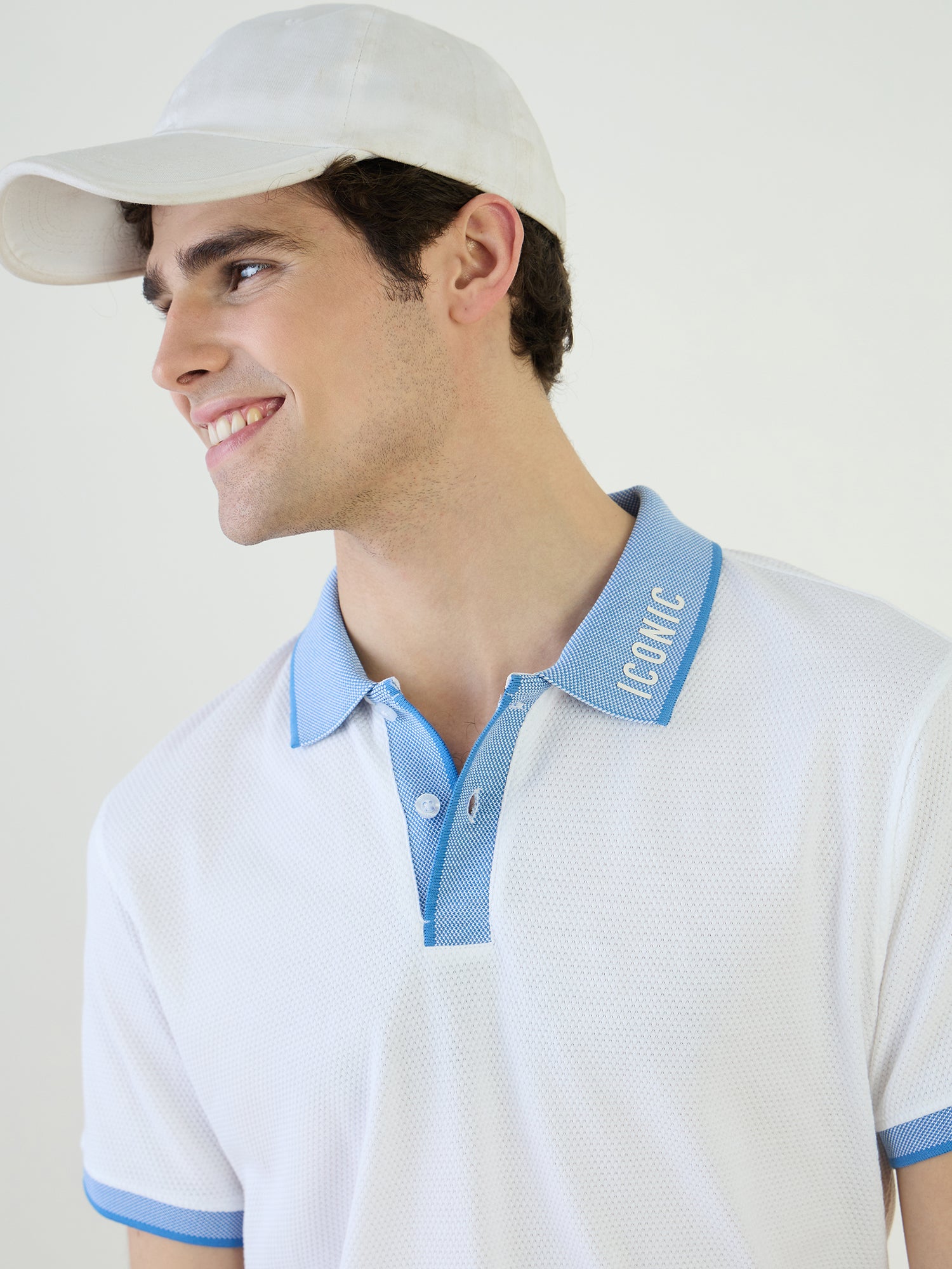 Iconic Men White Textured Polo Tshirt