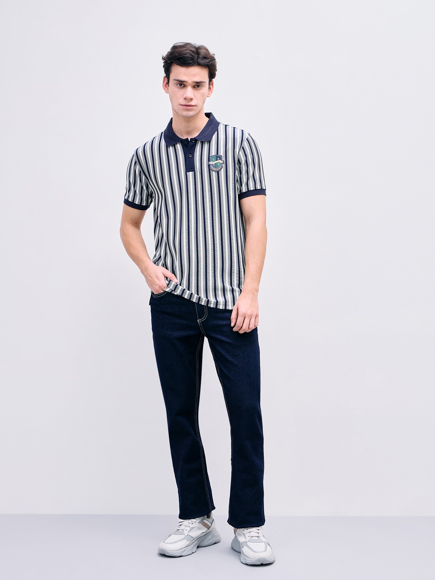 Iconic Men Blue Striped Polo Tshirt