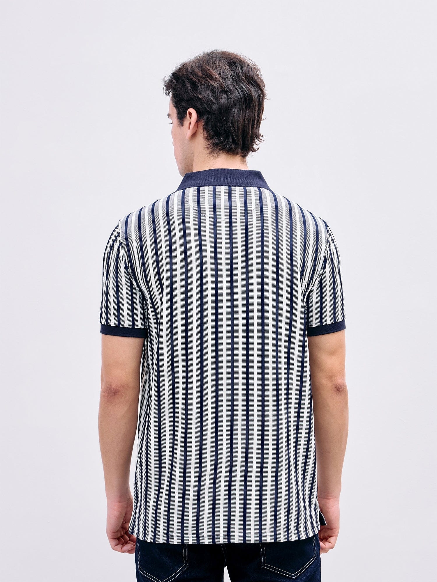 Iconic Men Blue Striped Polo Tshirt