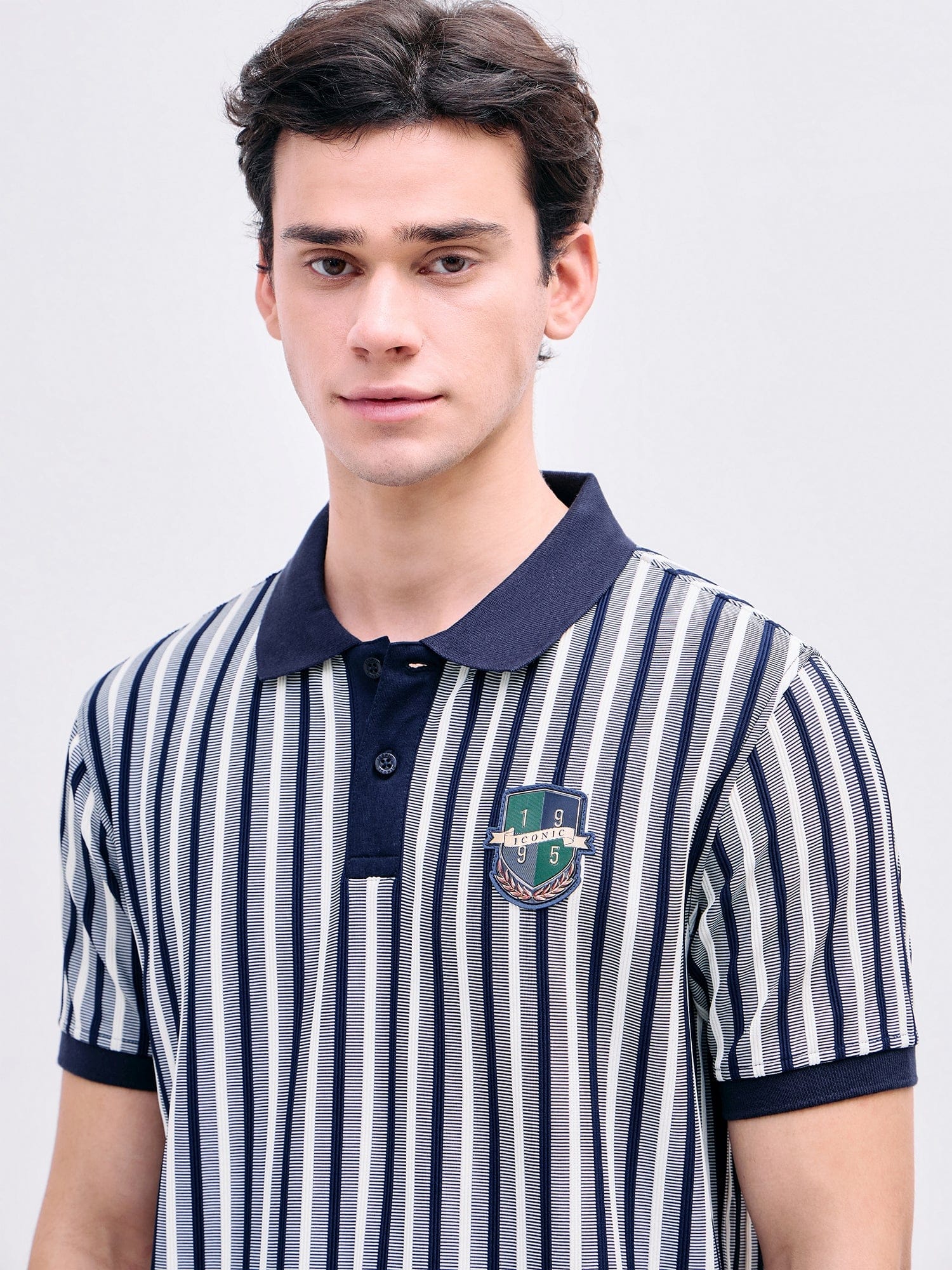 Iconic Men Blue Striped Polo Tshirt