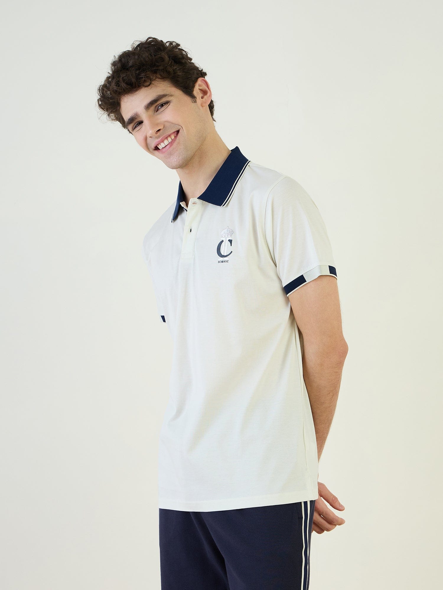 Iconic Men White Solid Polo Tshirt