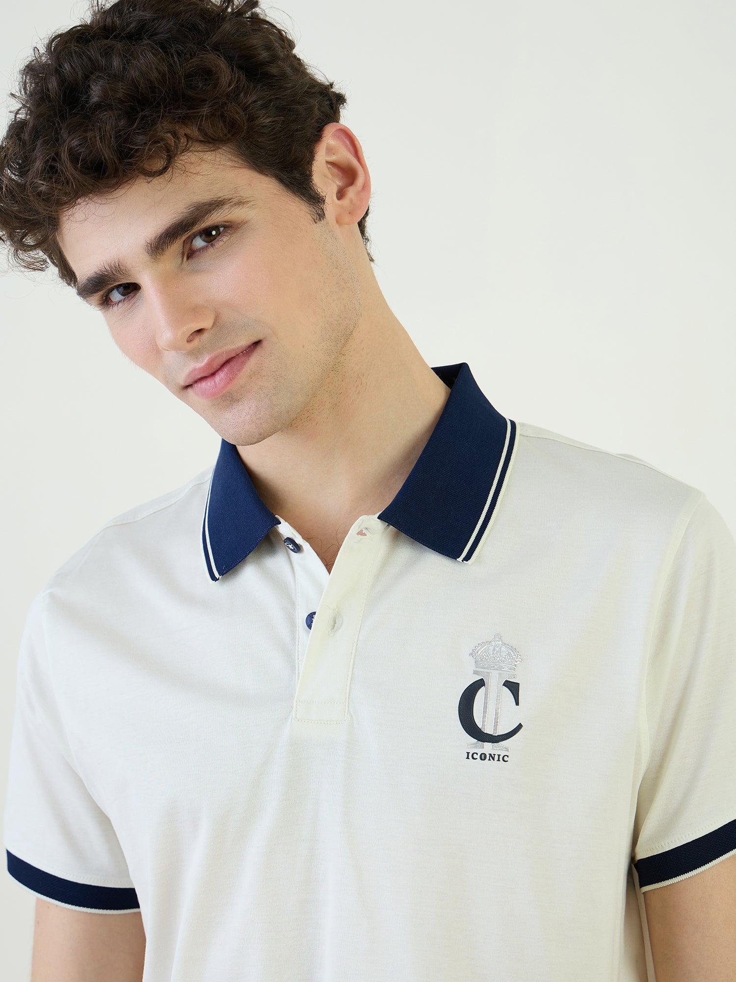 Iconic Men White Solid Polo Tshirt