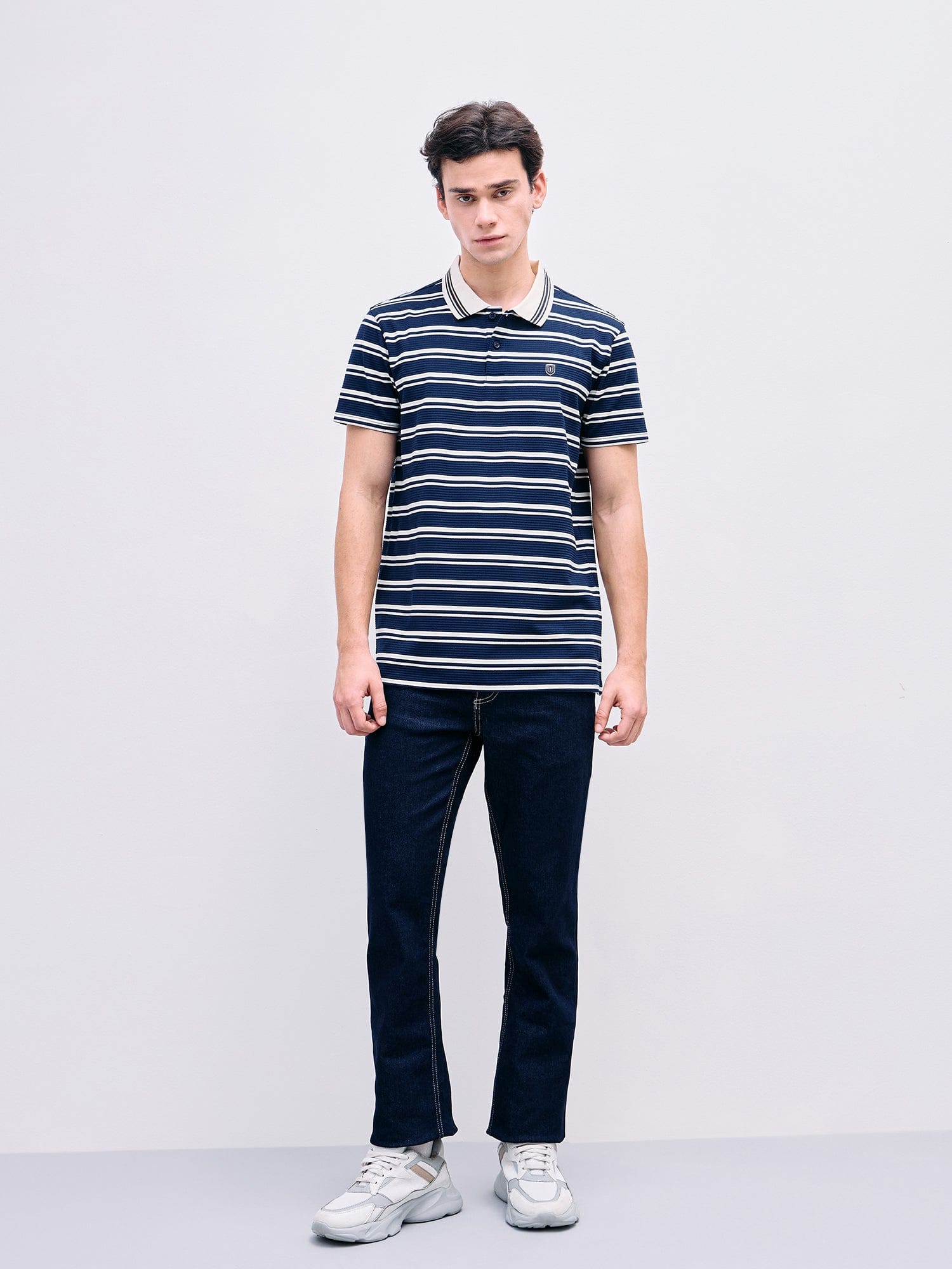 Iconic Men Blue Striped Polo Tshirt