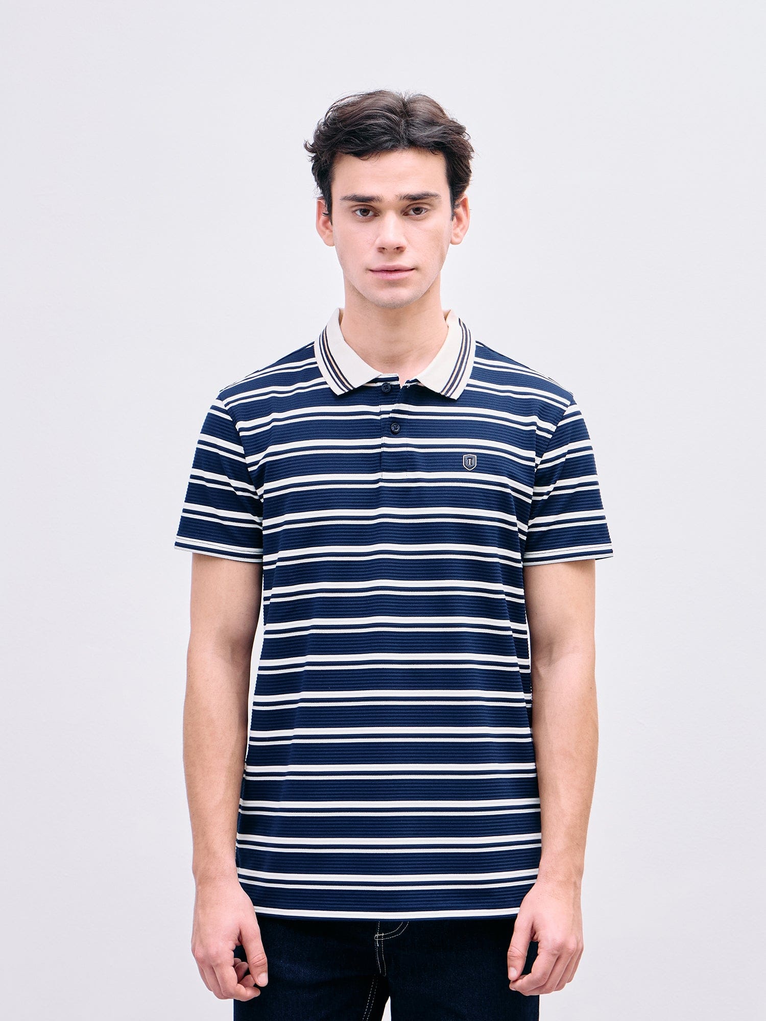 Iconic Men Blue Striped Polo Tshirt