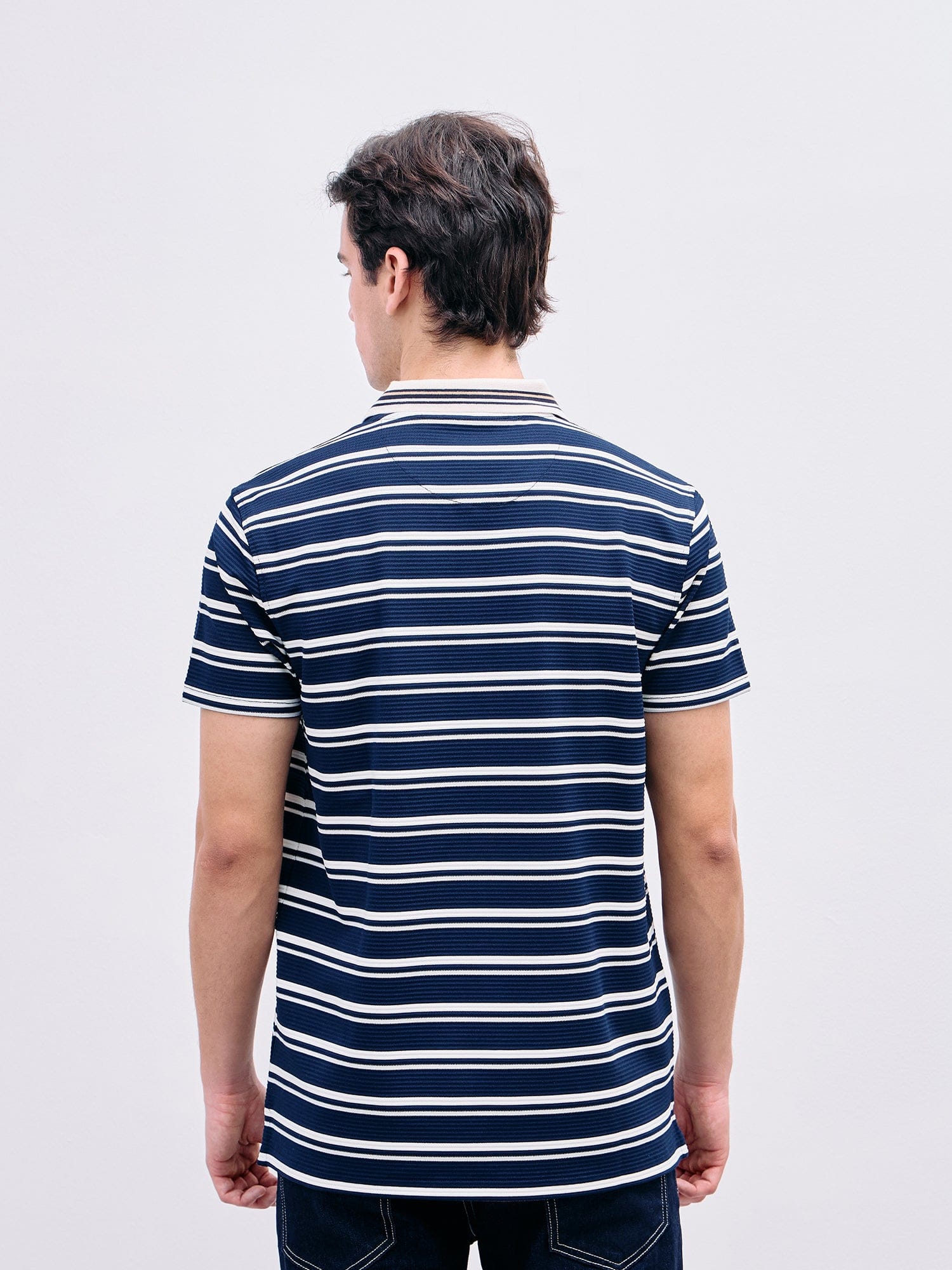 Iconic Men Blue Striped Polo Tshirt