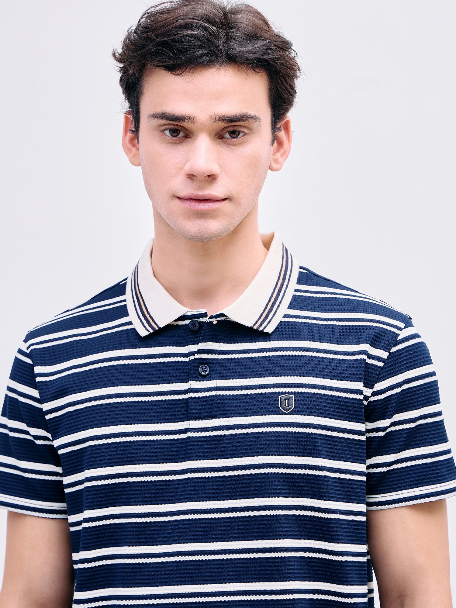 Iconic Men Blue Striped Polo Tshirt