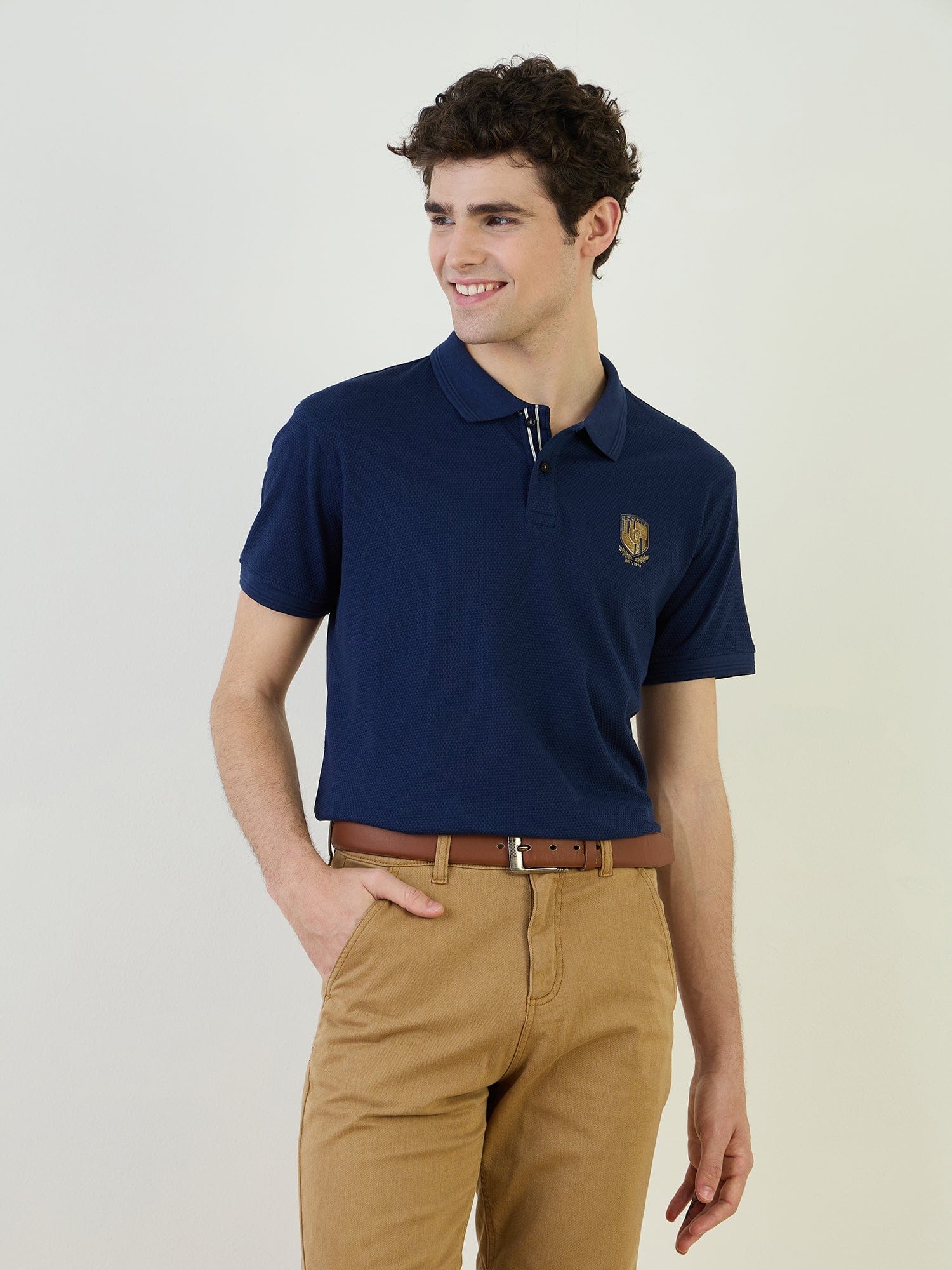 Iconic Men Blue Textured Polo Tshirt