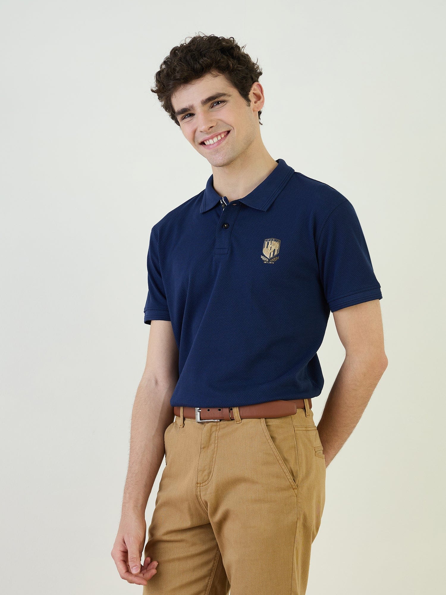 Iconic Men Blue Textured Polo Tshirt