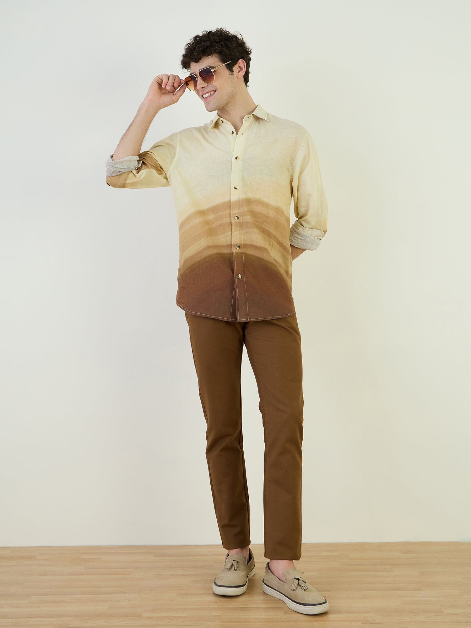 Iconic Men Brown Printed Collar Shirt