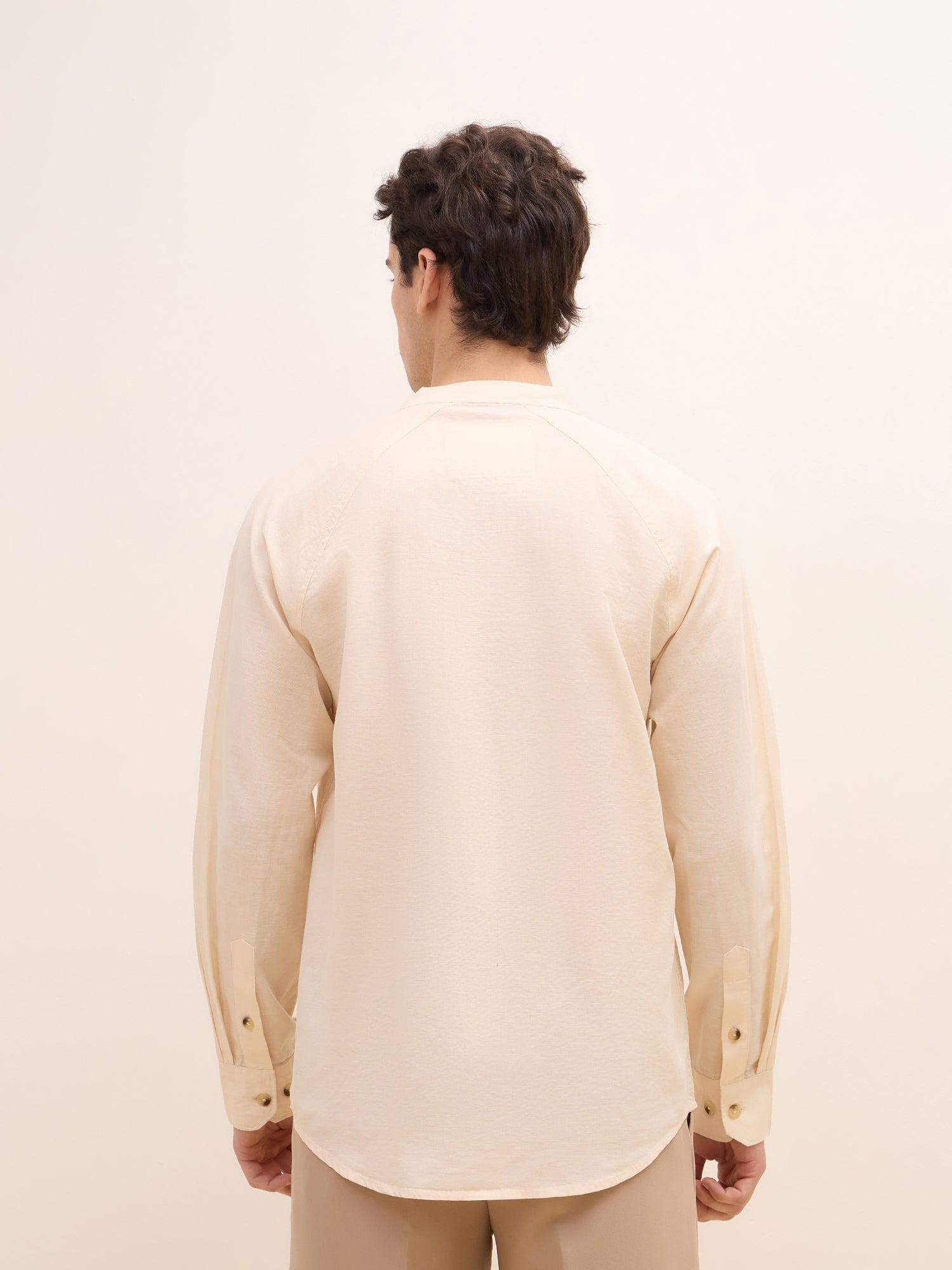 Iconic Men Beige Solid Band Collar Shirt