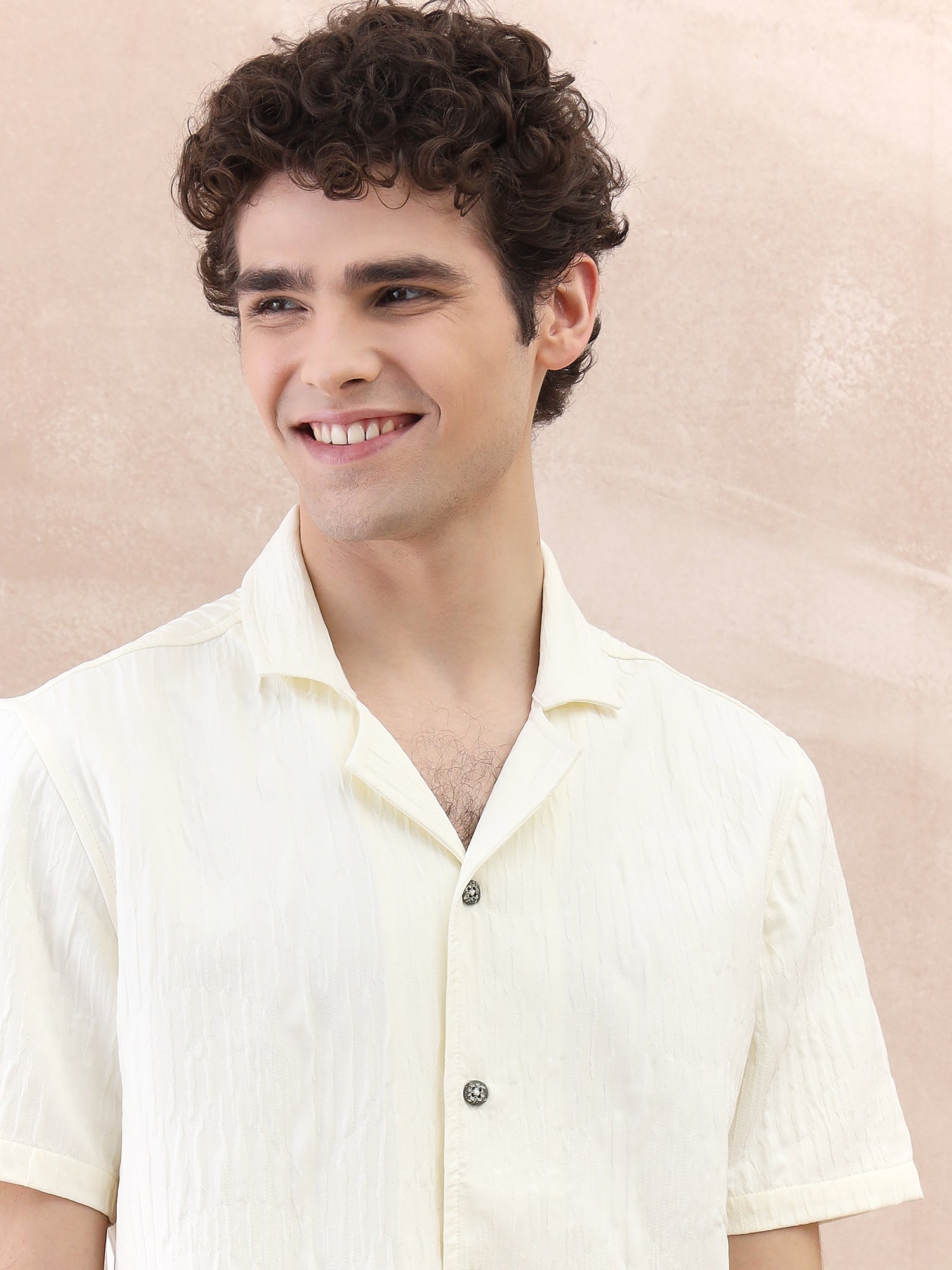 Iconic Men White Textured Resort Collar Shirt