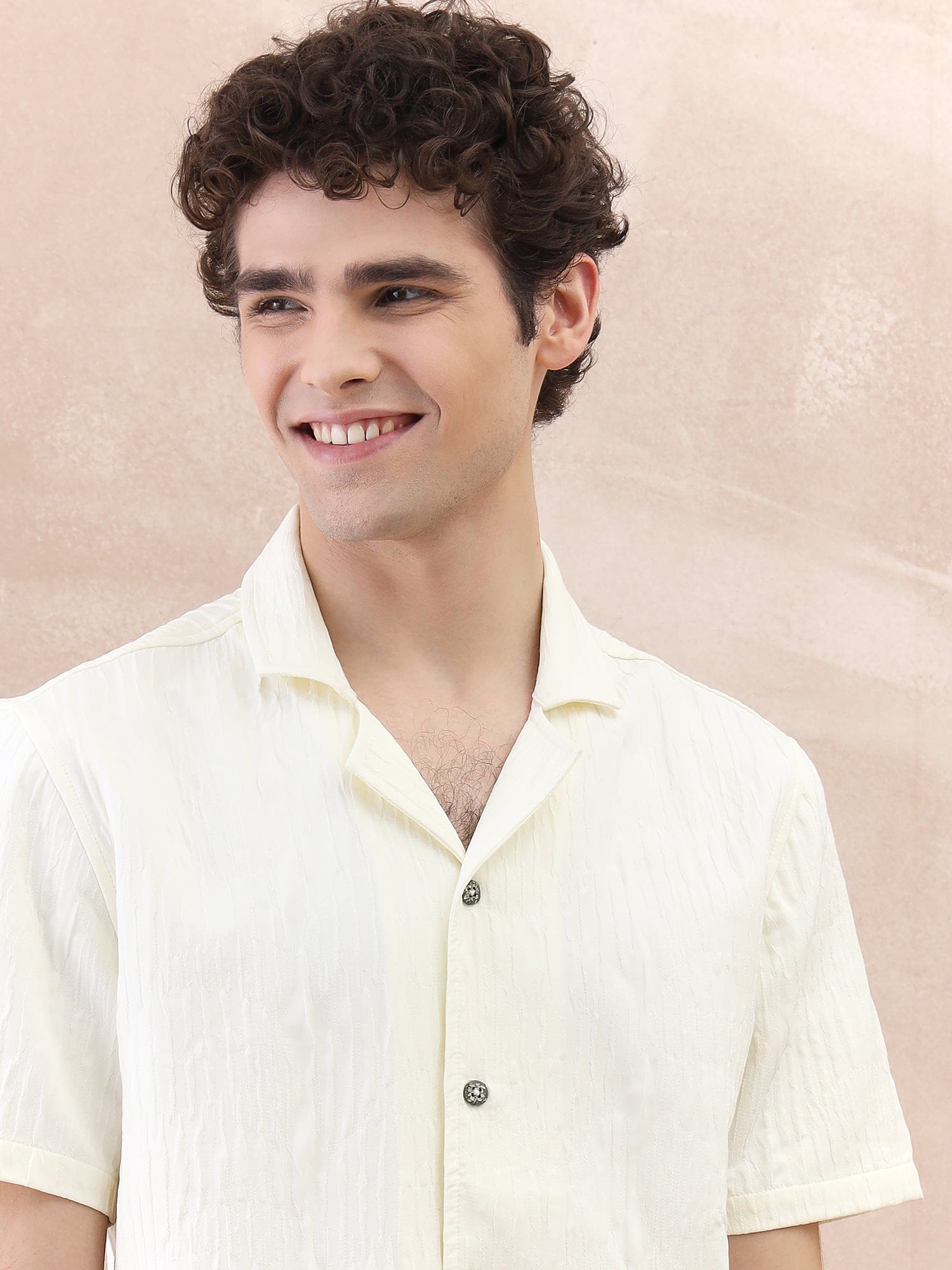 Iconic Men White Textured Resort Collar Shirt