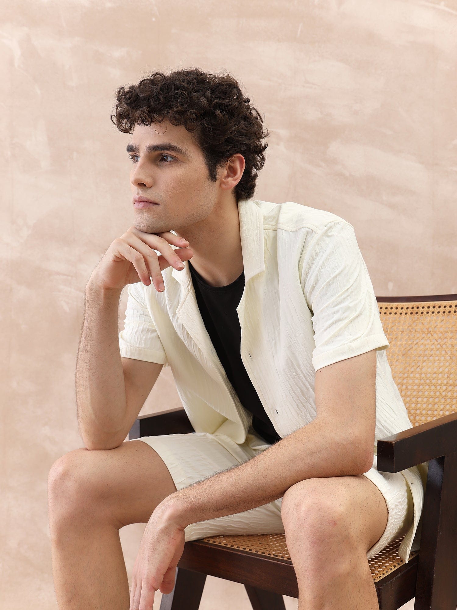 Iconic Men White Textured Resort Collar Shirt