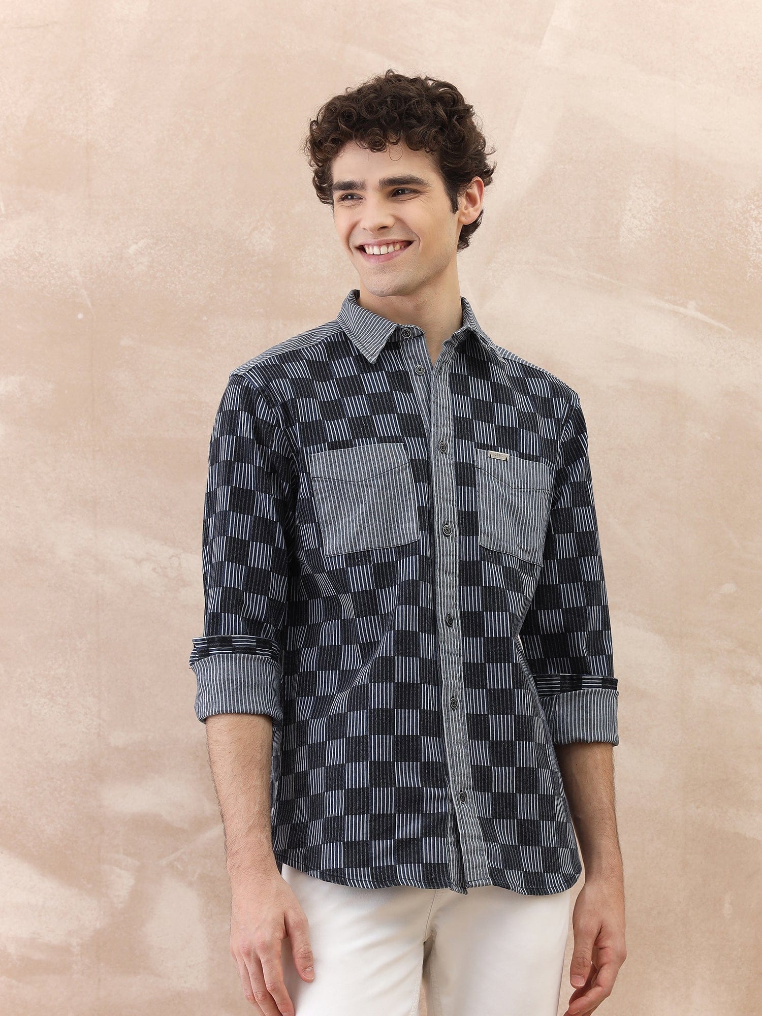 Iconic Men Blue Checks Collar Shirt