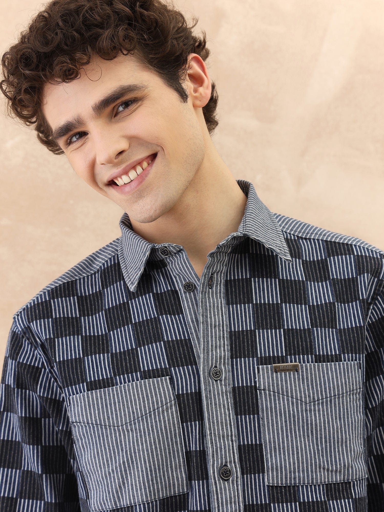 Iconic Men Blue Checks Collar Shirt