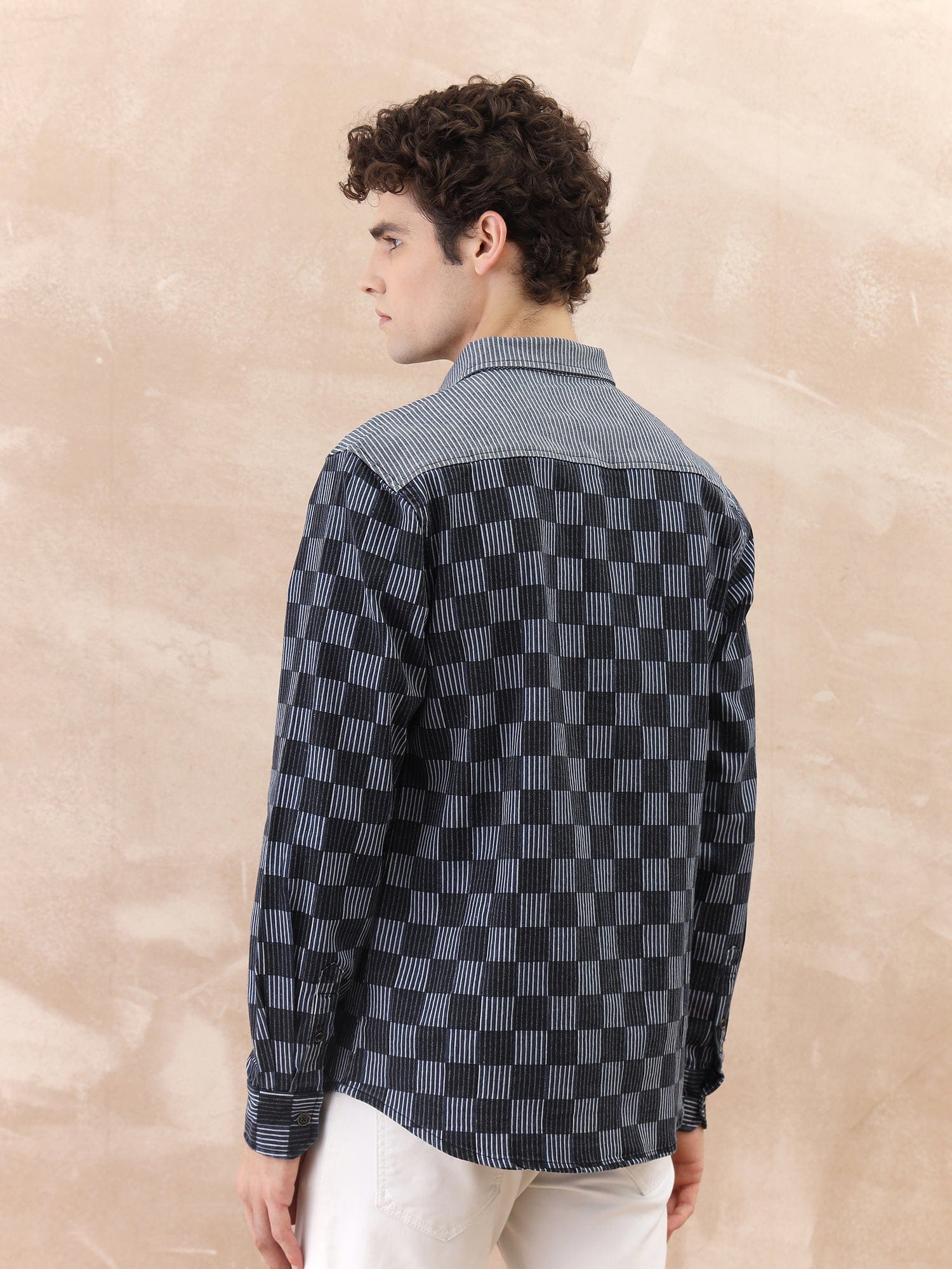 Iconic Men Blue Checks Collar Shirt