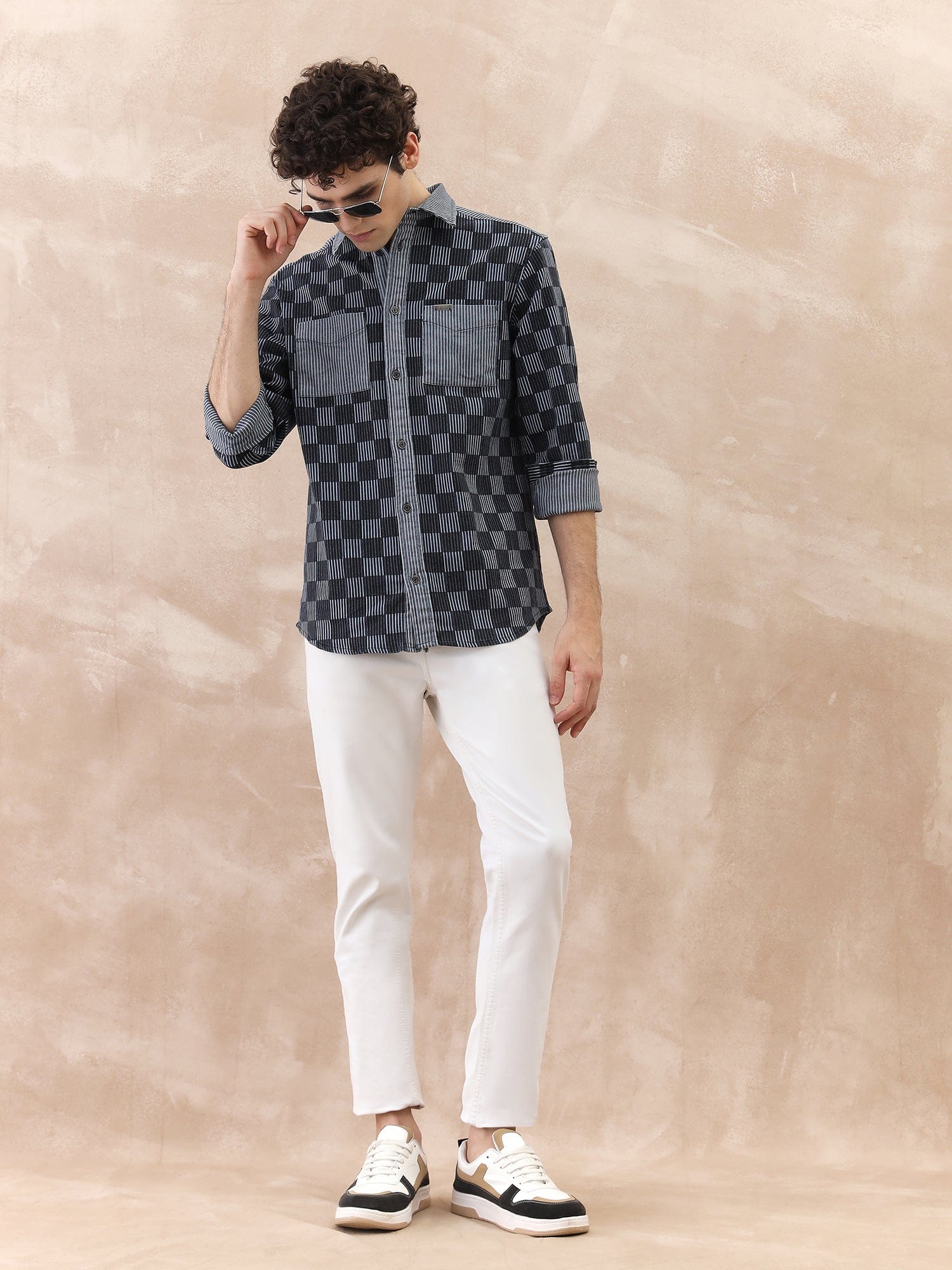 Iconic Men Blue Checks Collar Shirt