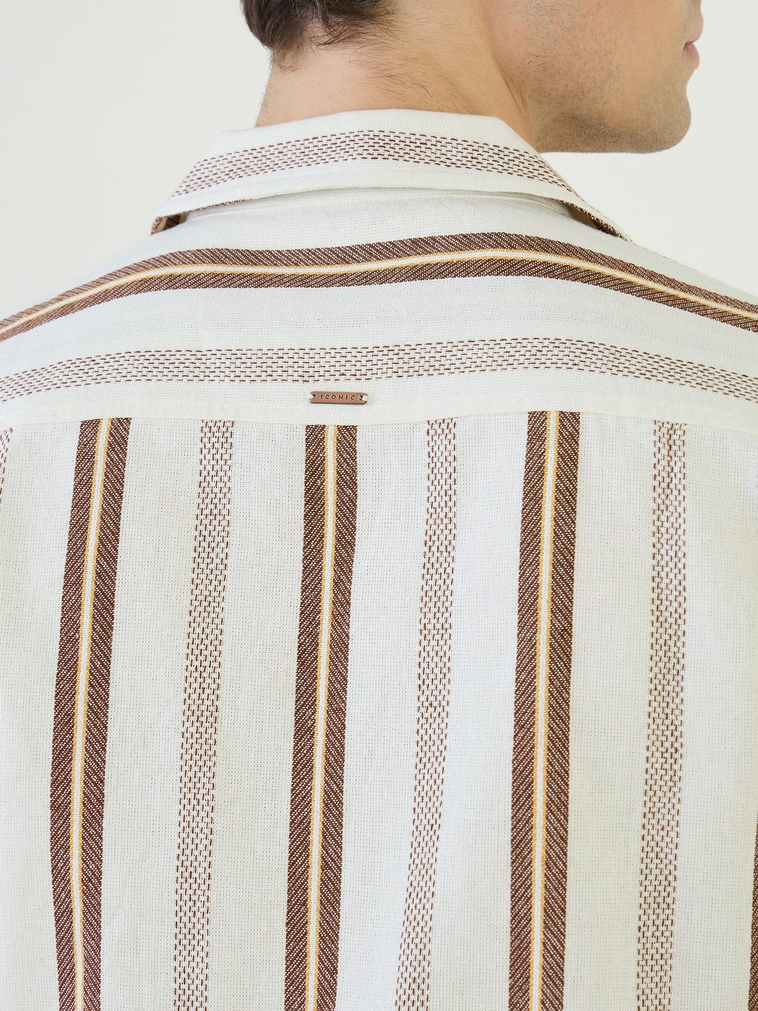 Iconic Men Beige Striped Resort Collar Shirt