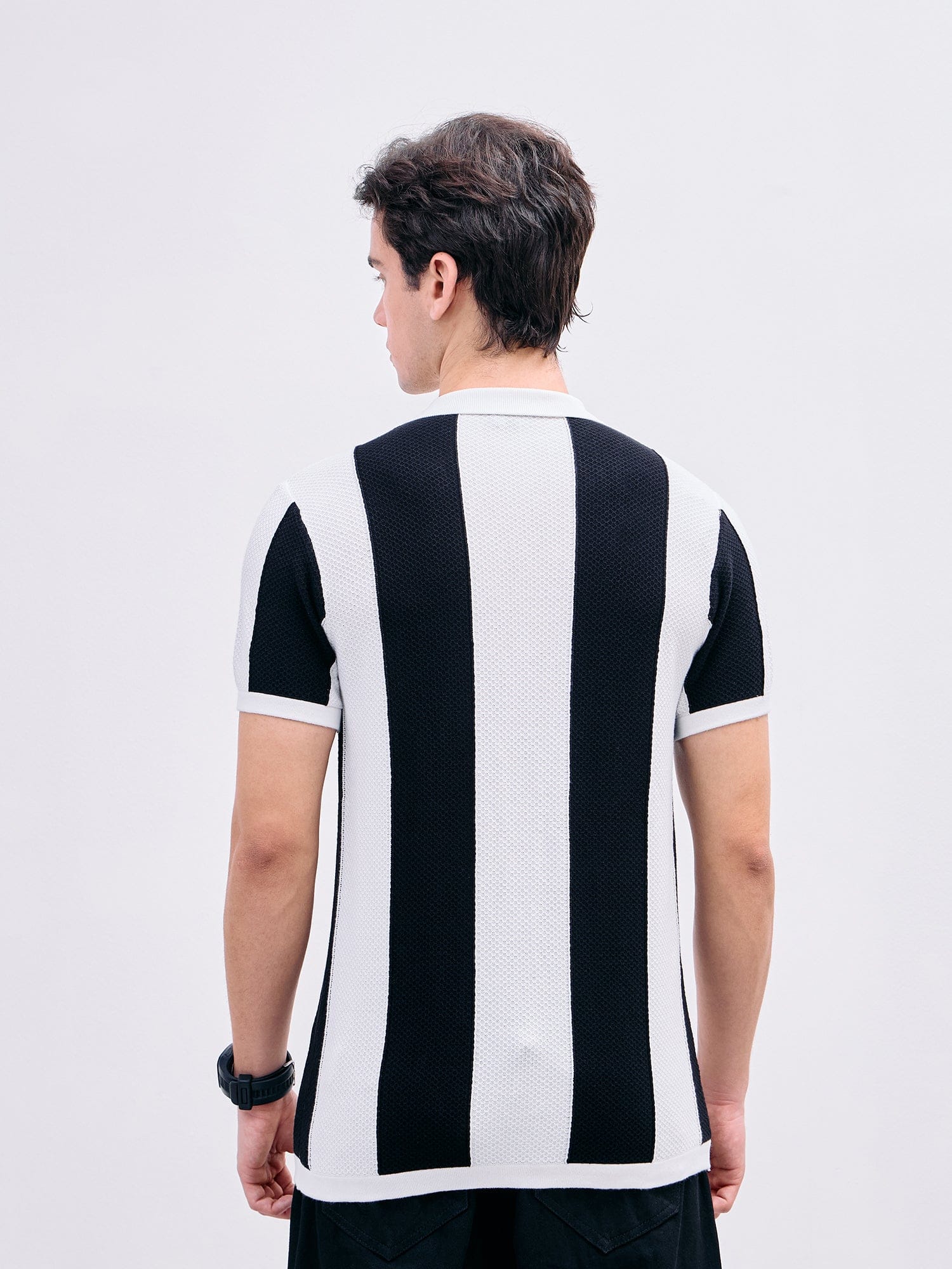 Iconic Men Black Color Block Resort Collar Shirt