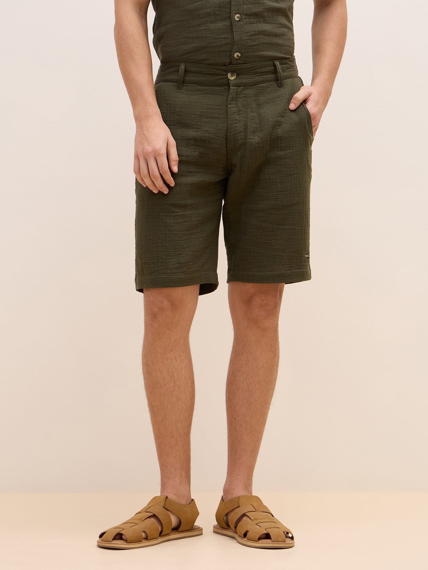 Iconic Men Green Regular Fit Solid Shorts