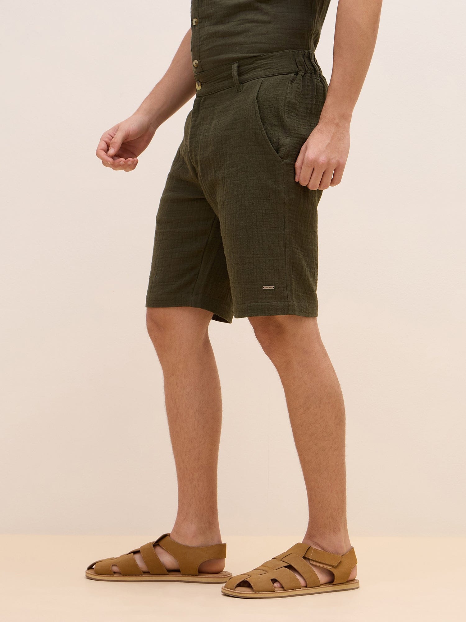 Iconic Men Green Regular Fit Solid Shorts