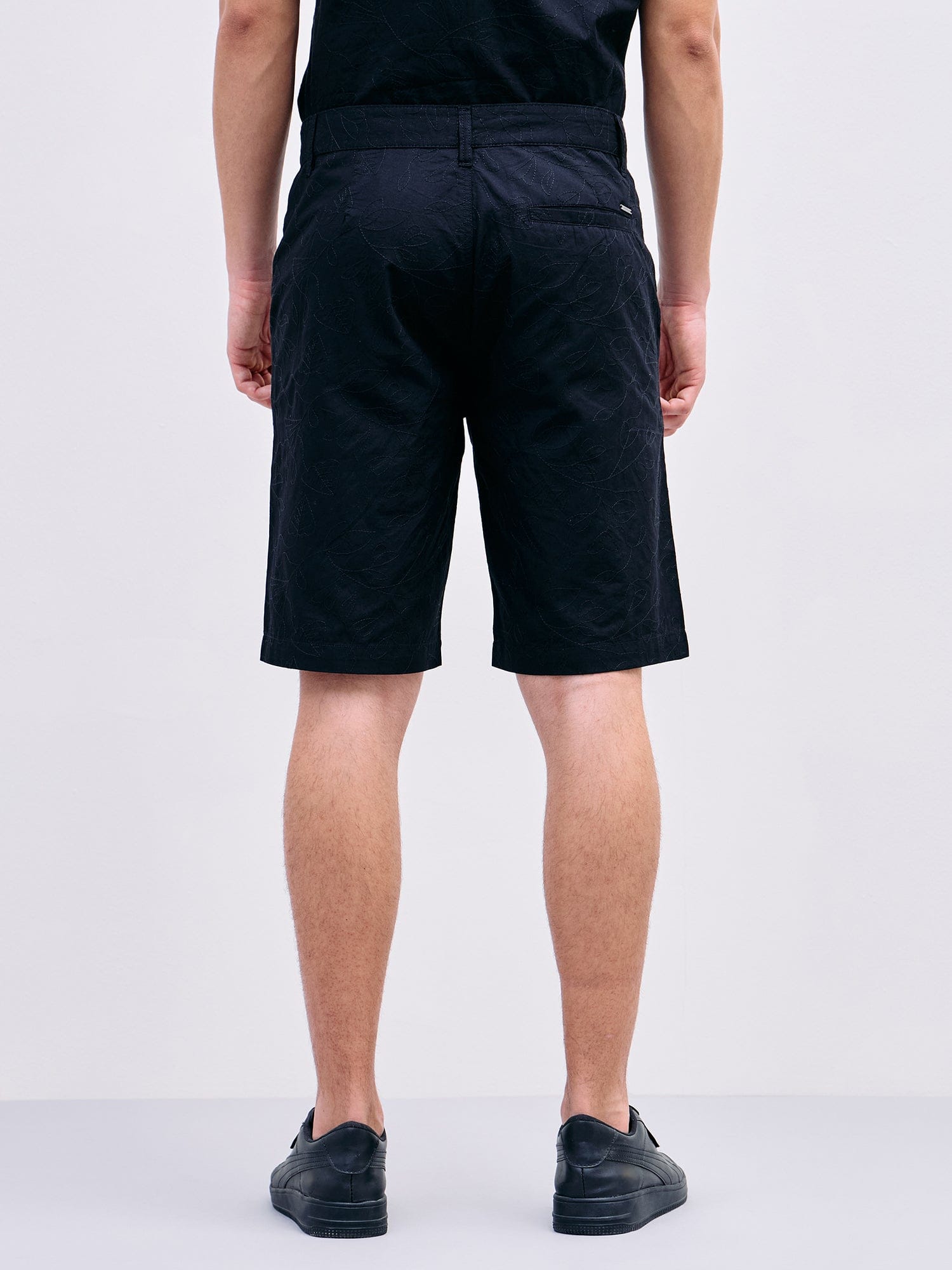 Iconic Men Black Regular Fit Textured Shorts