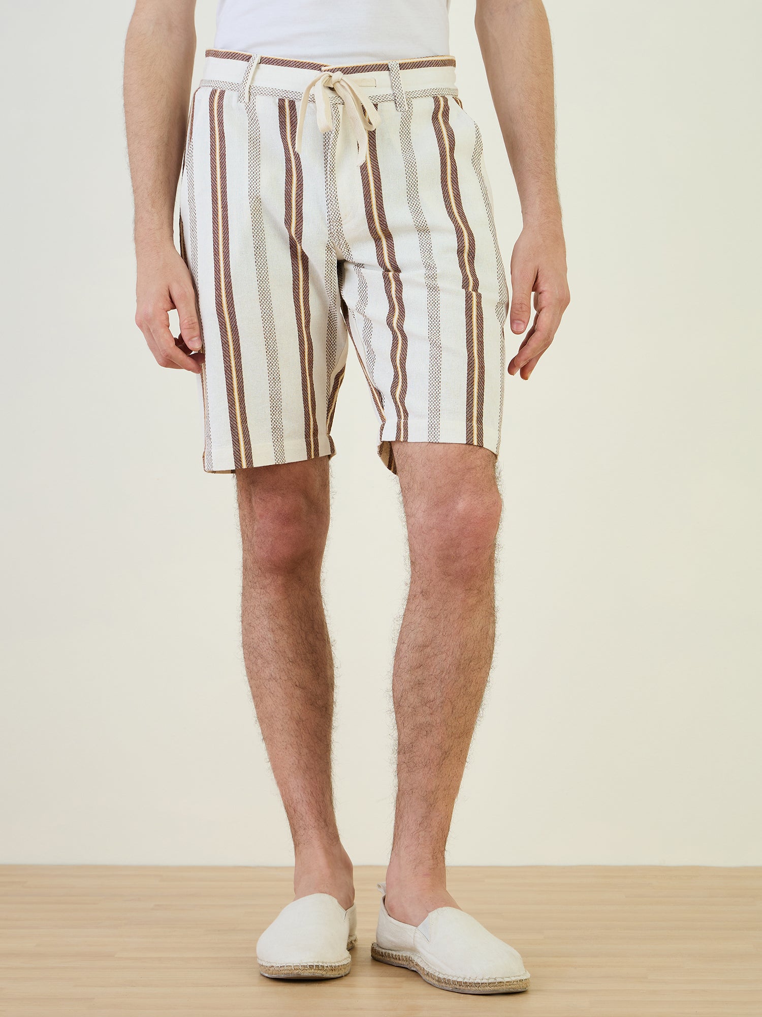 Iconic Men Beige Regular Fit Textured Shorts