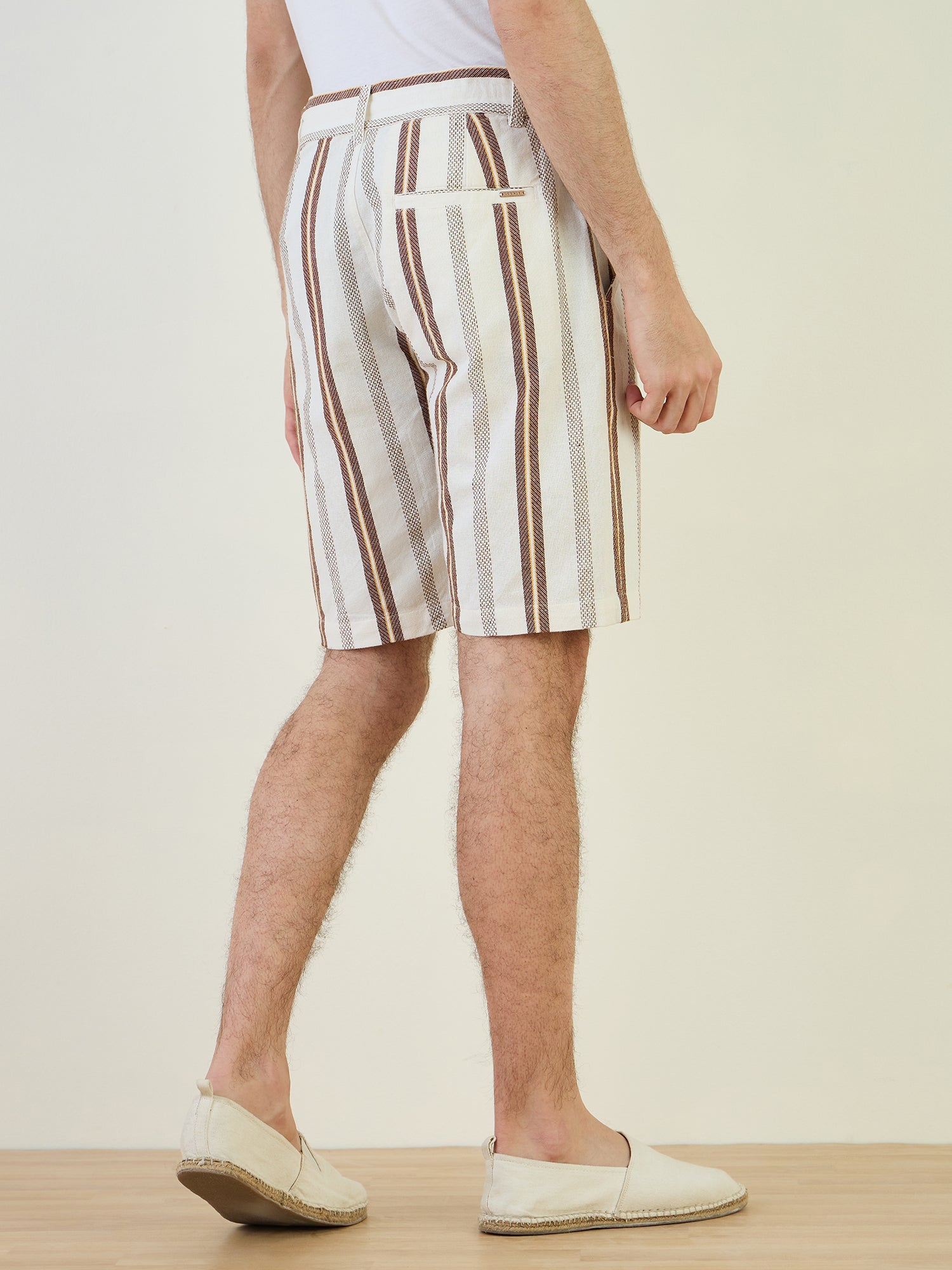 Iconic Men Beige Regular Fit Textured Shorts