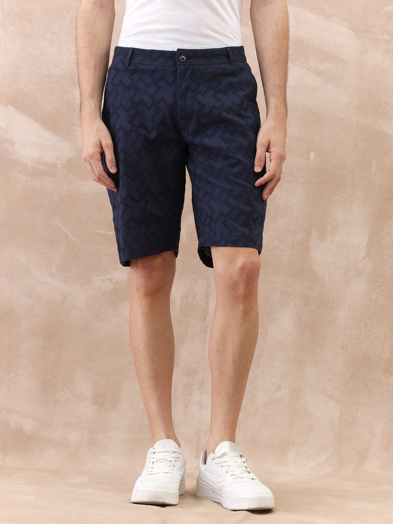 Iconic Men Blue Regular Fit Textured Shorts