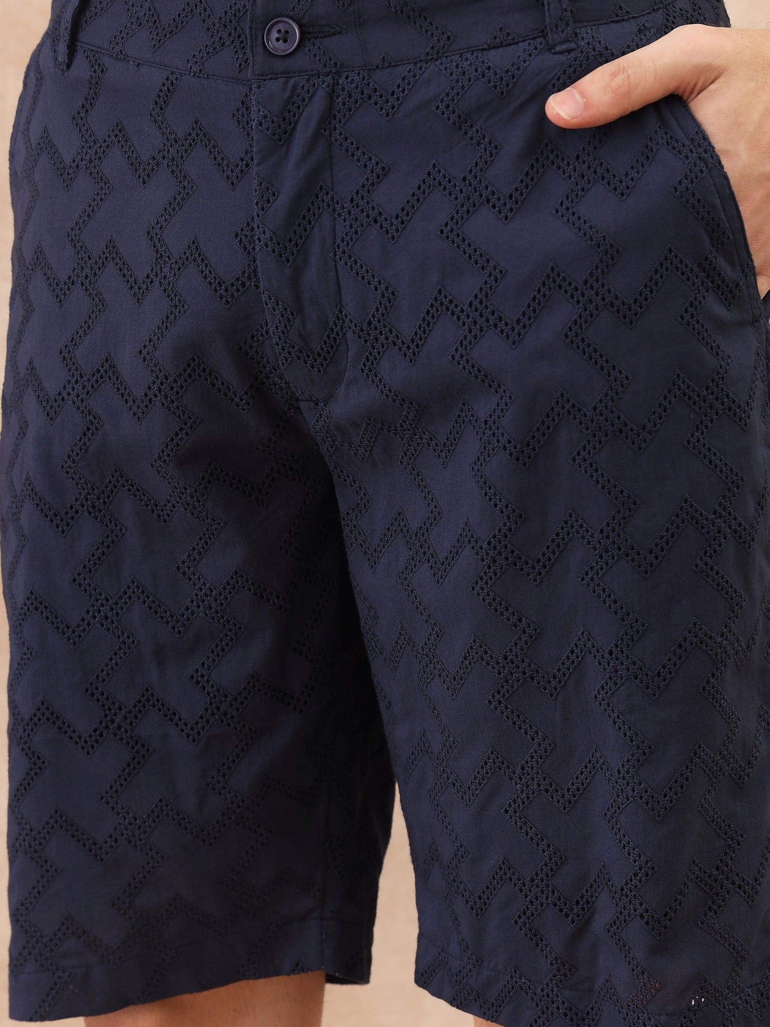 Iconic Men Blue Regular Fit Textured Shorts