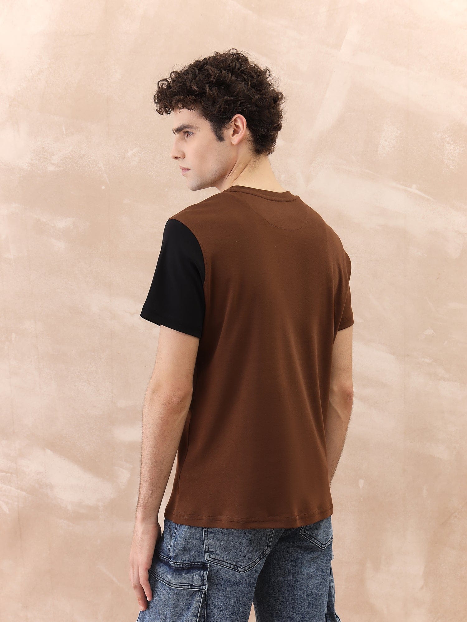 Iconic Men Brown Graphic Crew Neck Tshirt