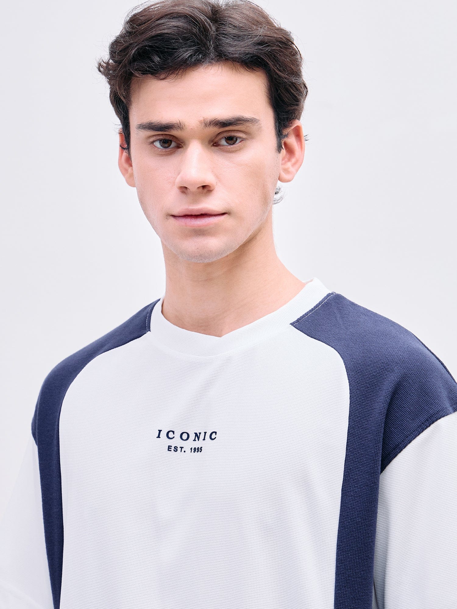 Iconic Men Blue Color Block Crew Neck Tshirt