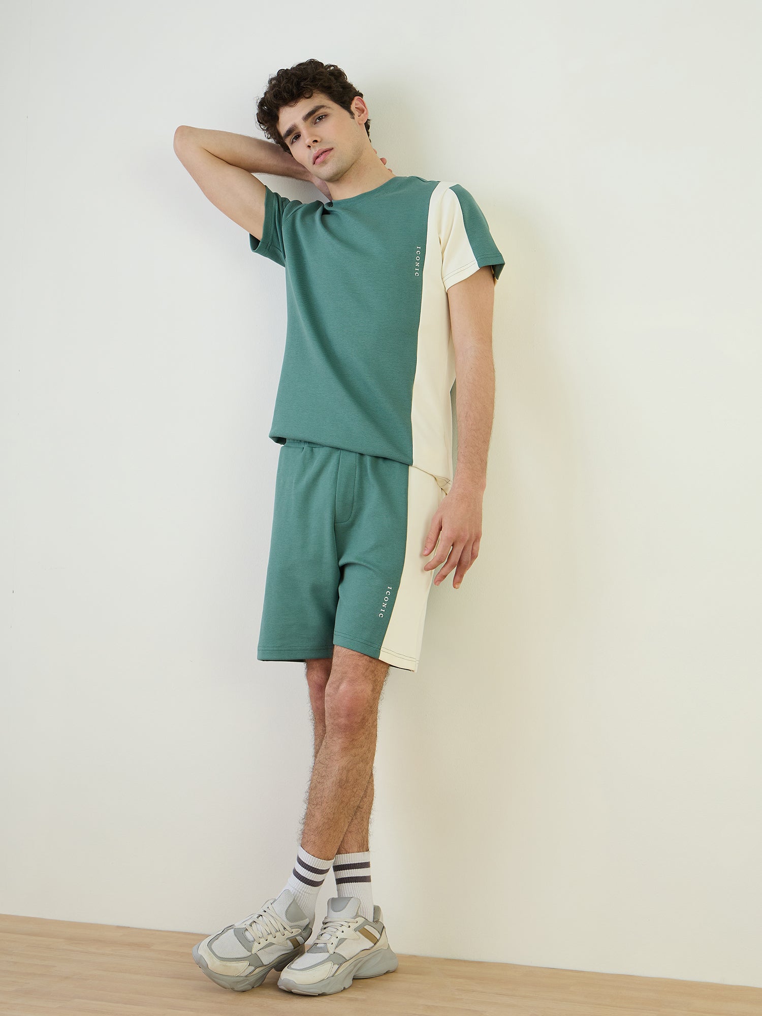 Iconic Men Green Color Block Crew Neck TShirt