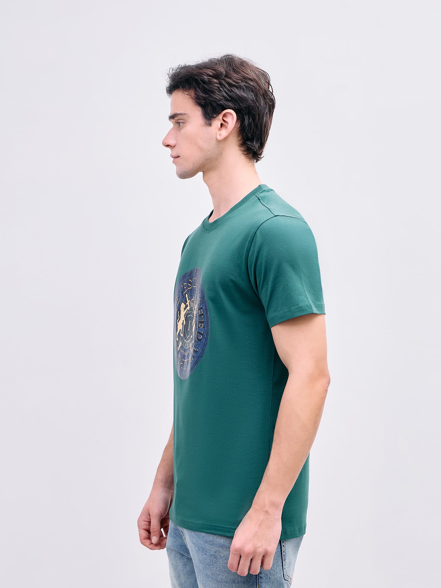 Iconic Men Green Graphic Crew Neck Tshirt
