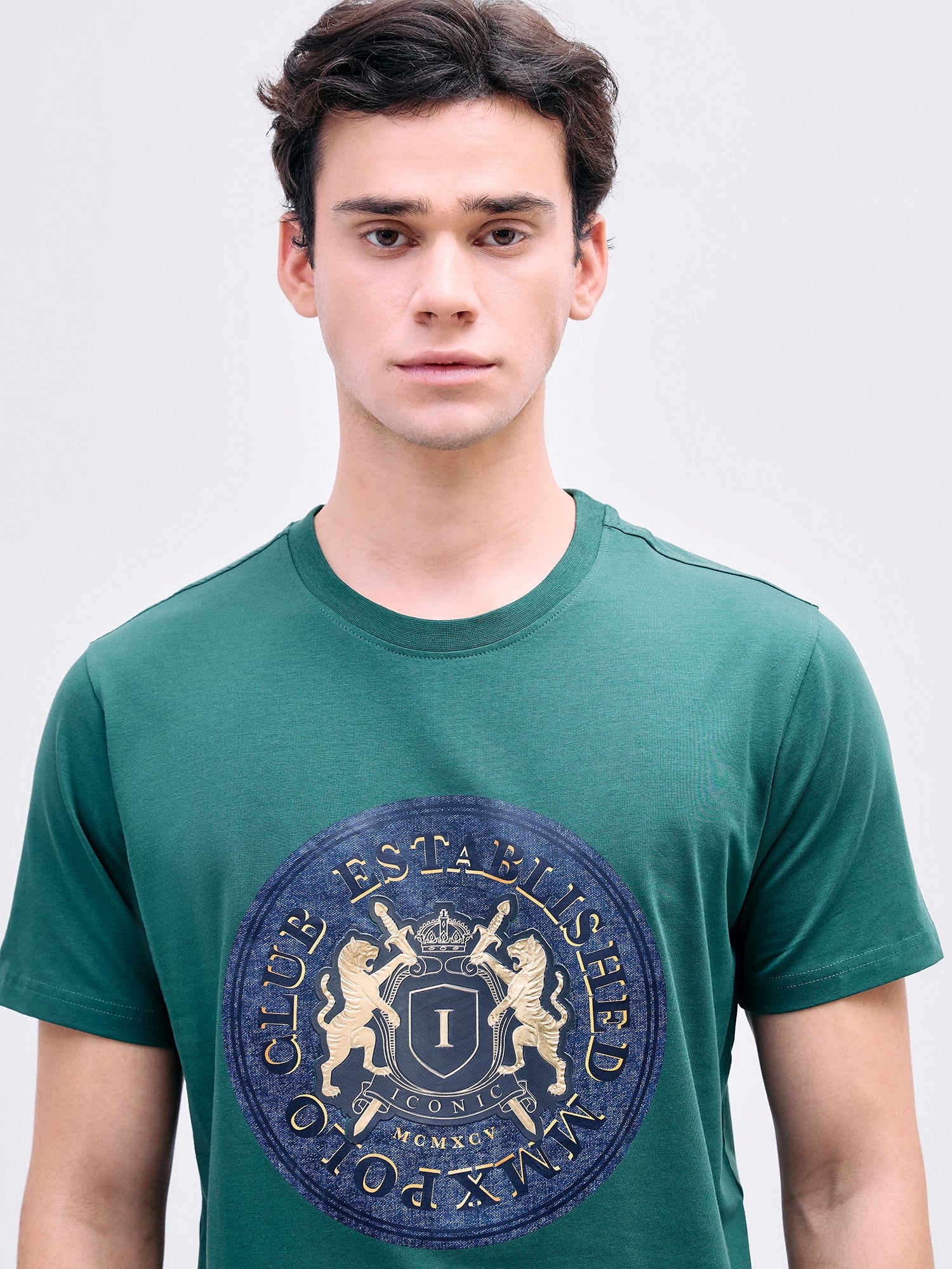 Iconic Men Green Graphic Crew Neck Tshirt