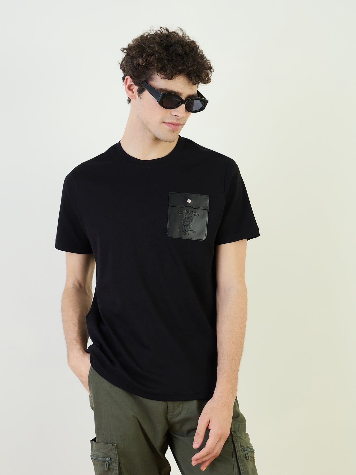 Iconic Men Black Round Neck TShirt