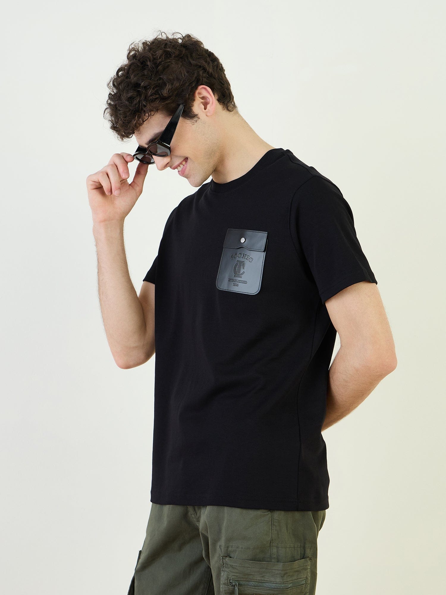 Iconic Men Black Round Neck TShirt