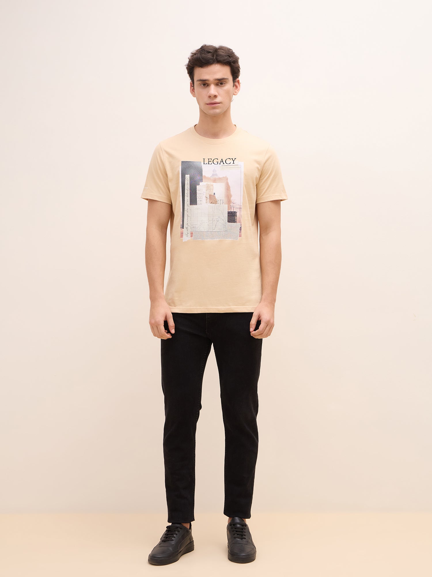 Iconic Men Beige Graphic Crew Neck Tshirt