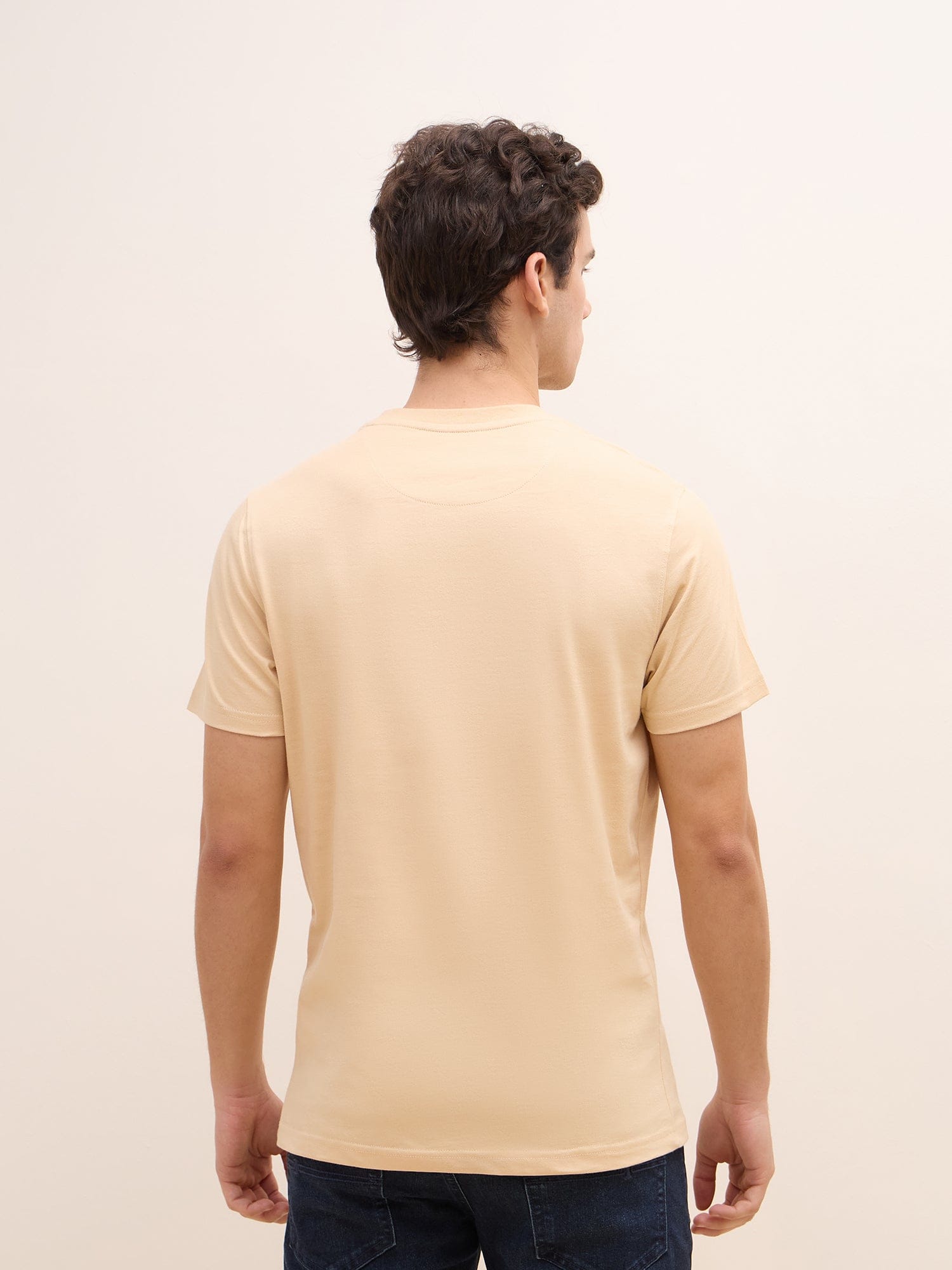 Iconic Men Beige Graphic Crew Neck Tshirt