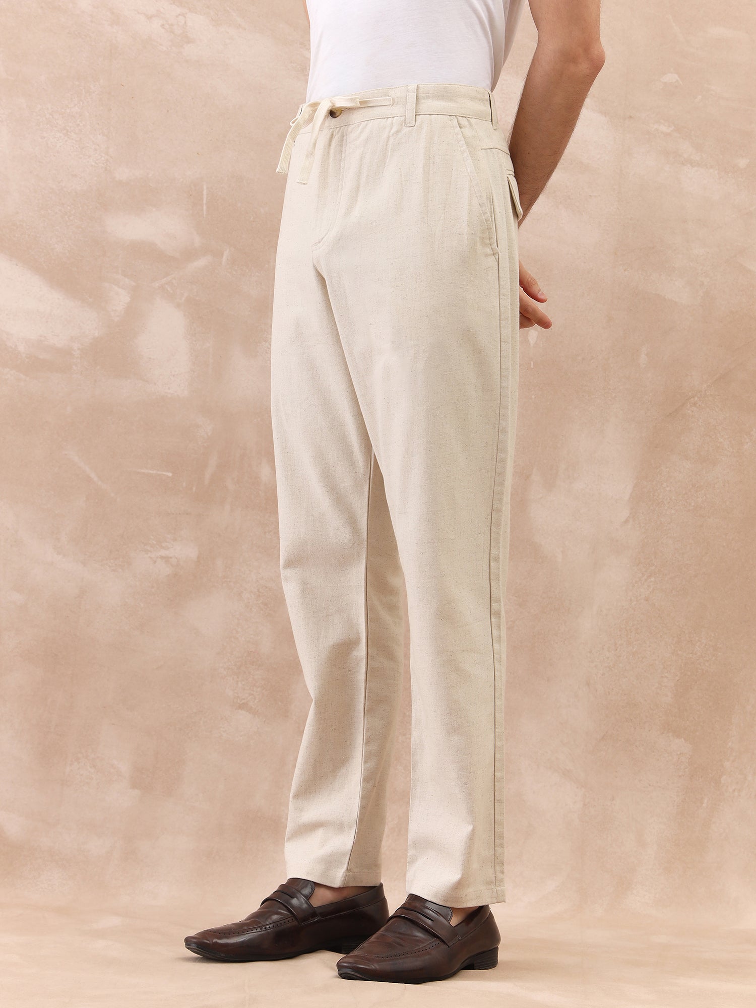 Iconic Men Beige Regular Fit Textured Trouser