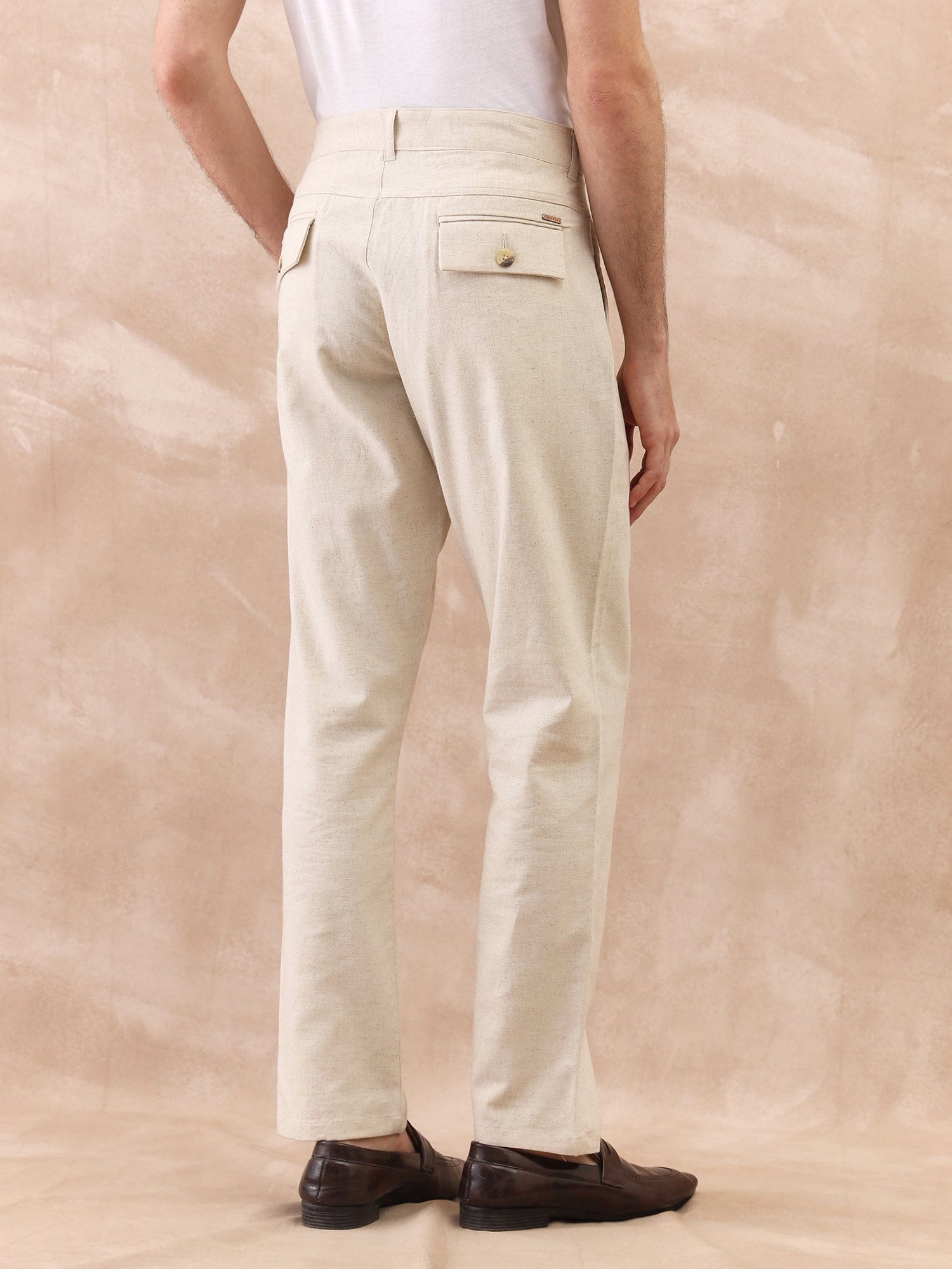 Iconic Men Beige Regular Fit Textured Trouser