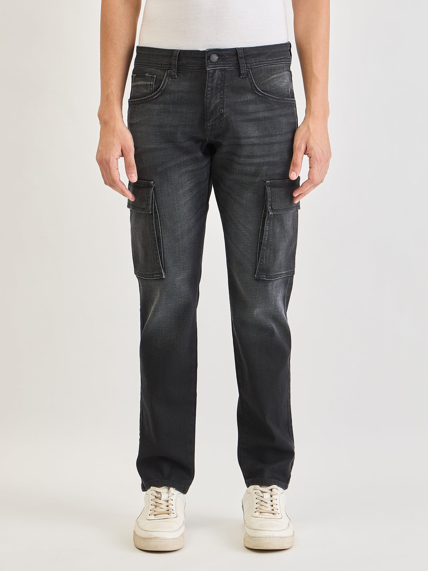 Antony Morato Men Black Comfort Tapered Fit Washed Jeans
