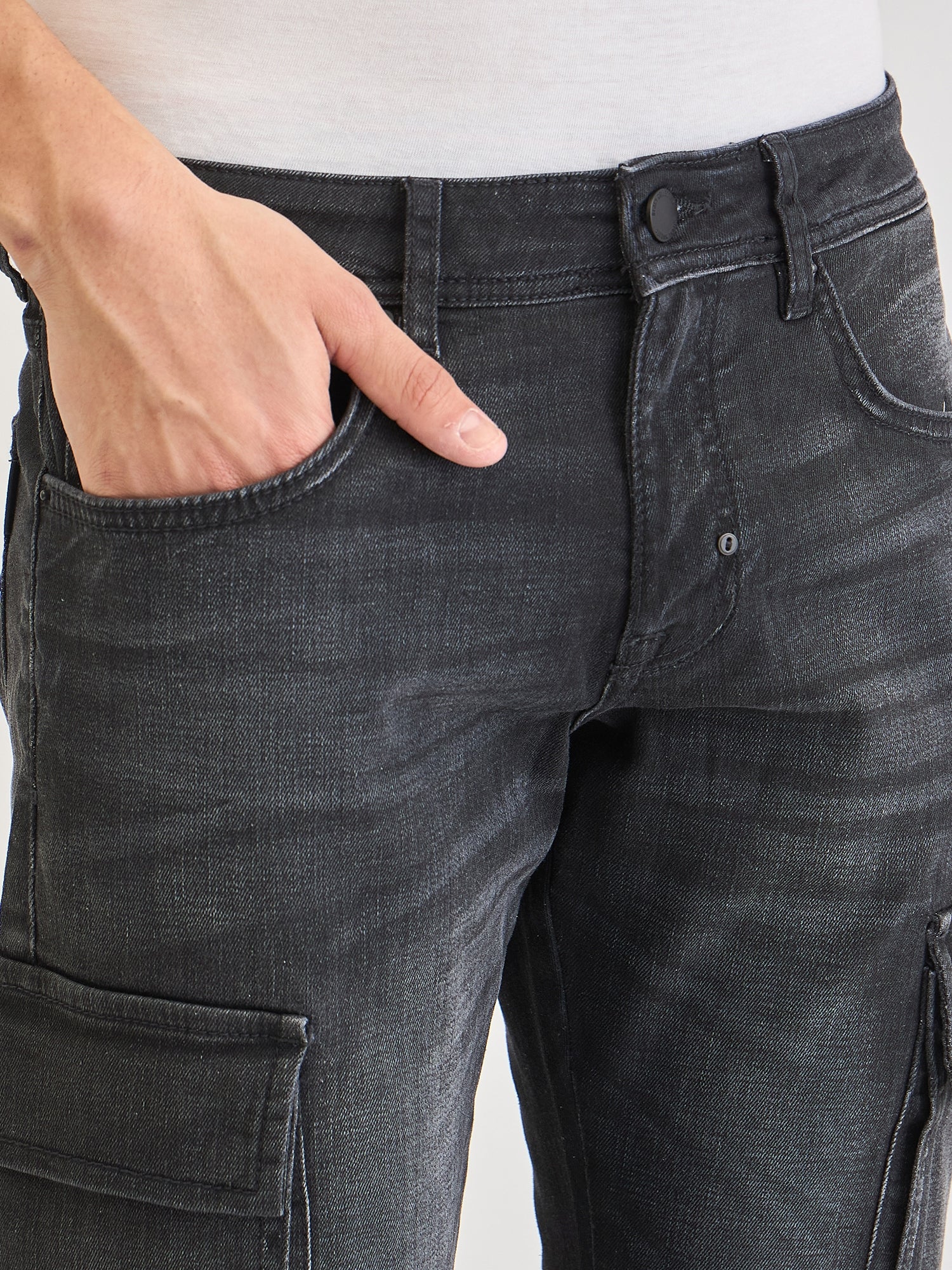 Antony Morato Men Black Comfort Tapered Fit Washed Jeans