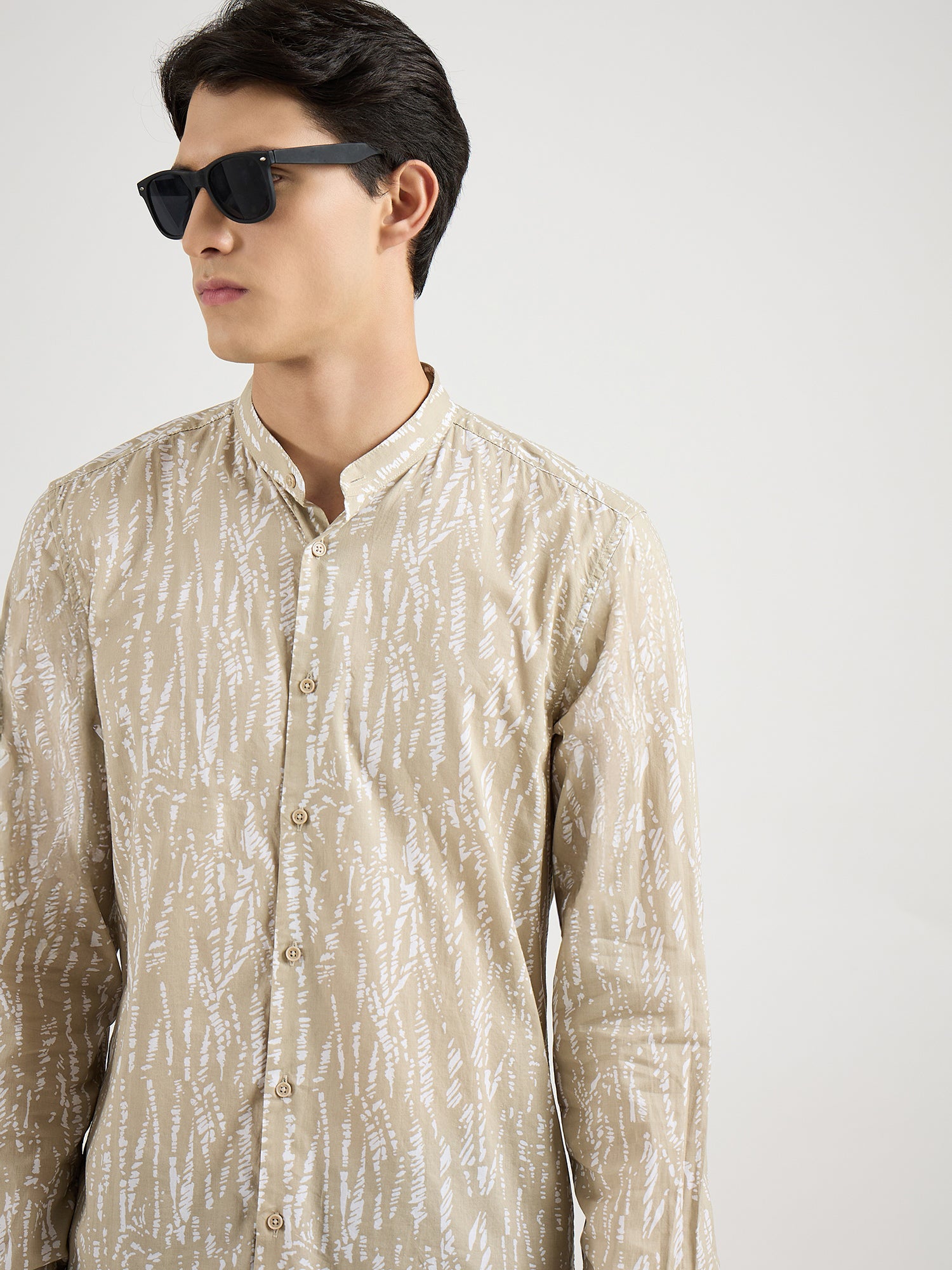 Antony Morato Men Beige Printed Mandarin Collar Shirt