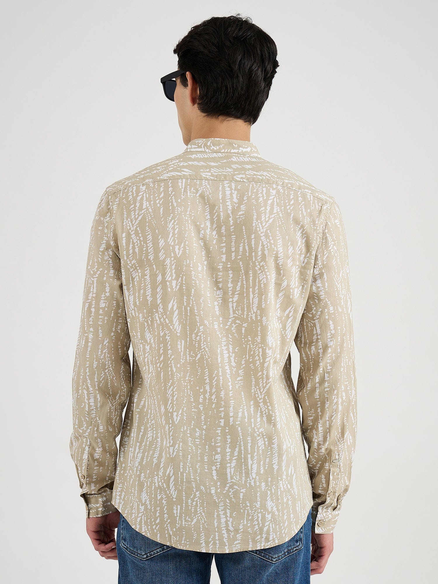 Antony Morato Men Beige Printed Mandarin Collar Shirt